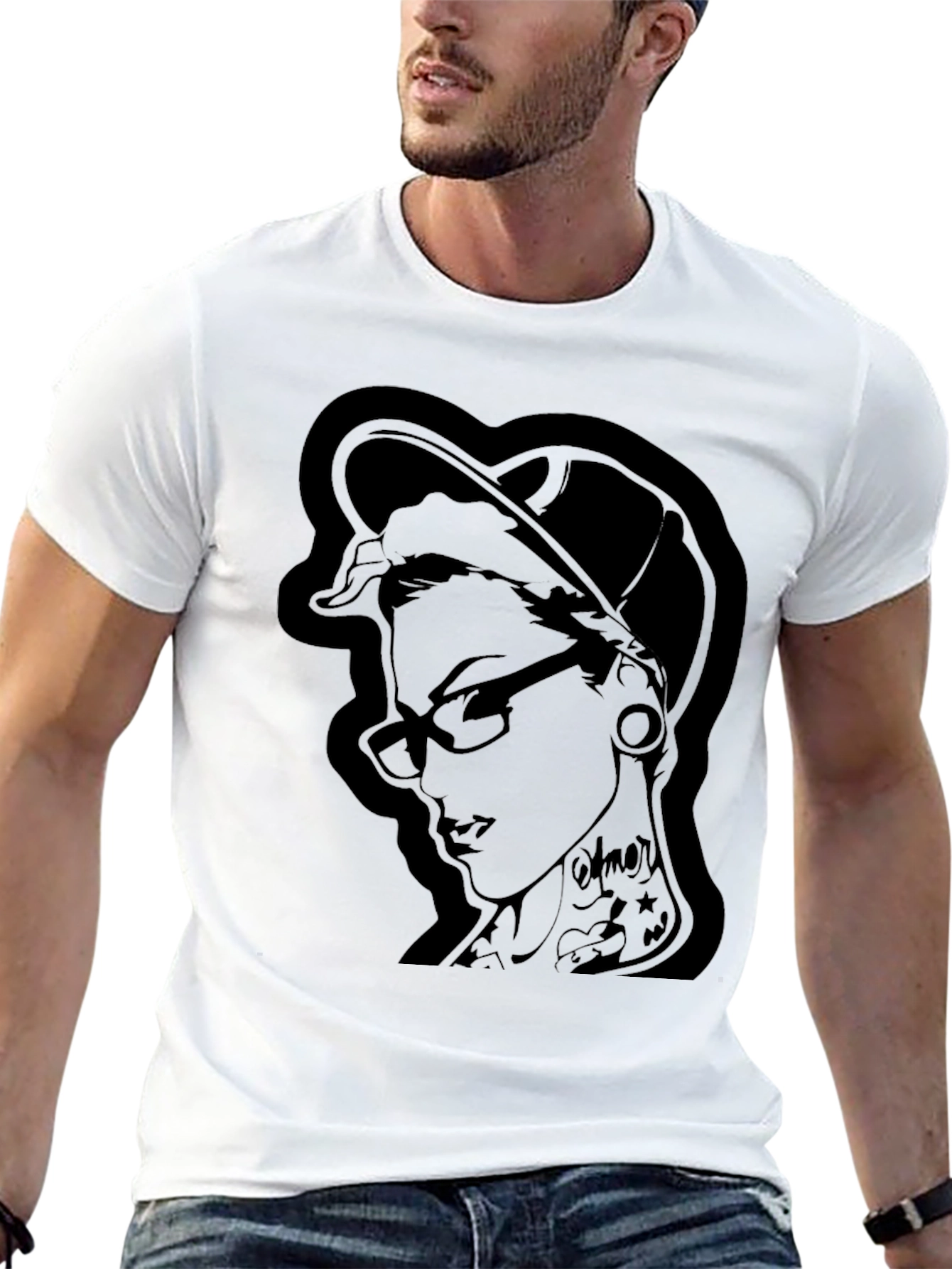 Edgy Ink Girl Graphic Black T-Shirt