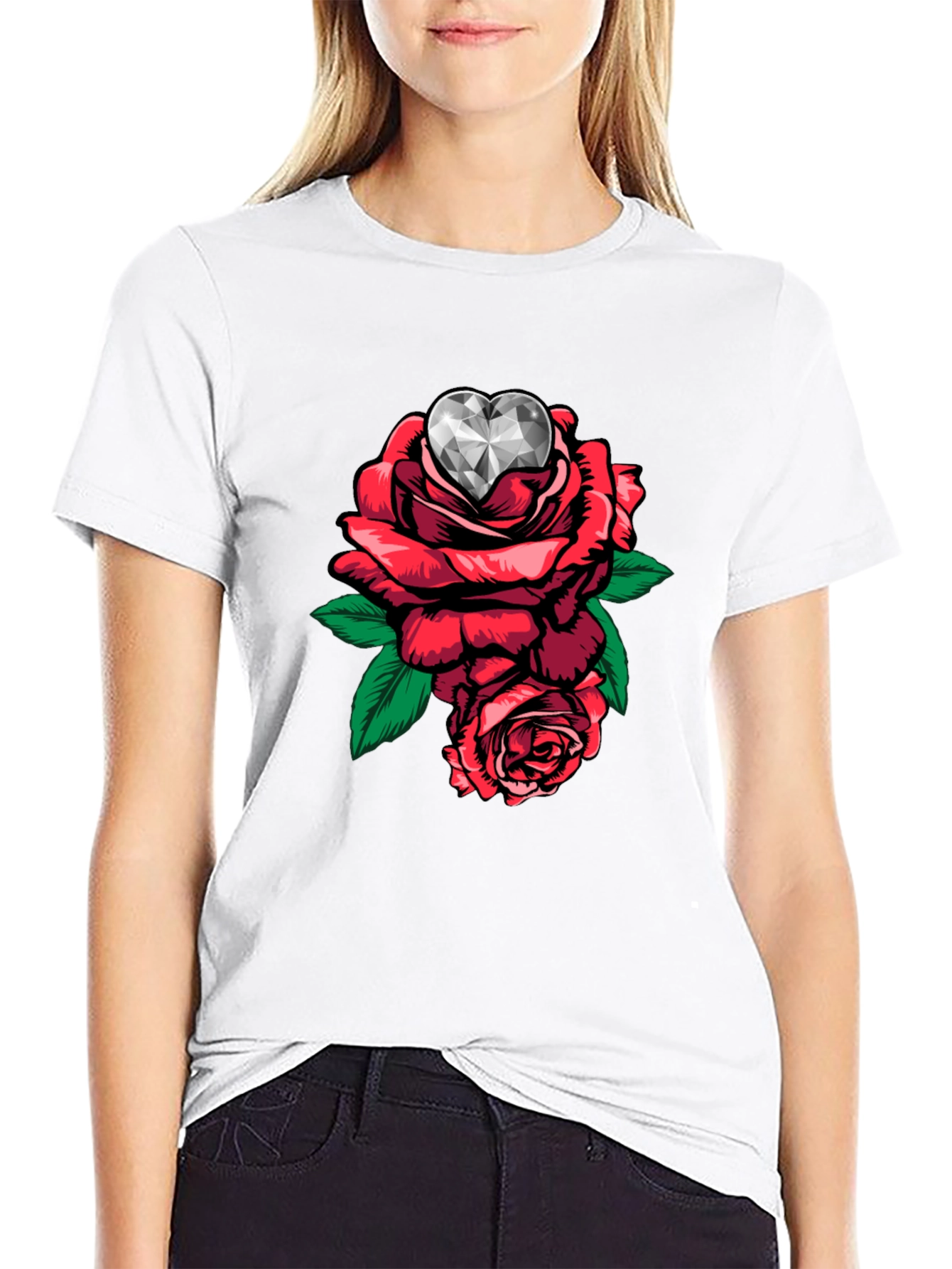Rose Heart Gem Graphic T-Shirt - Unique Trendy Tee