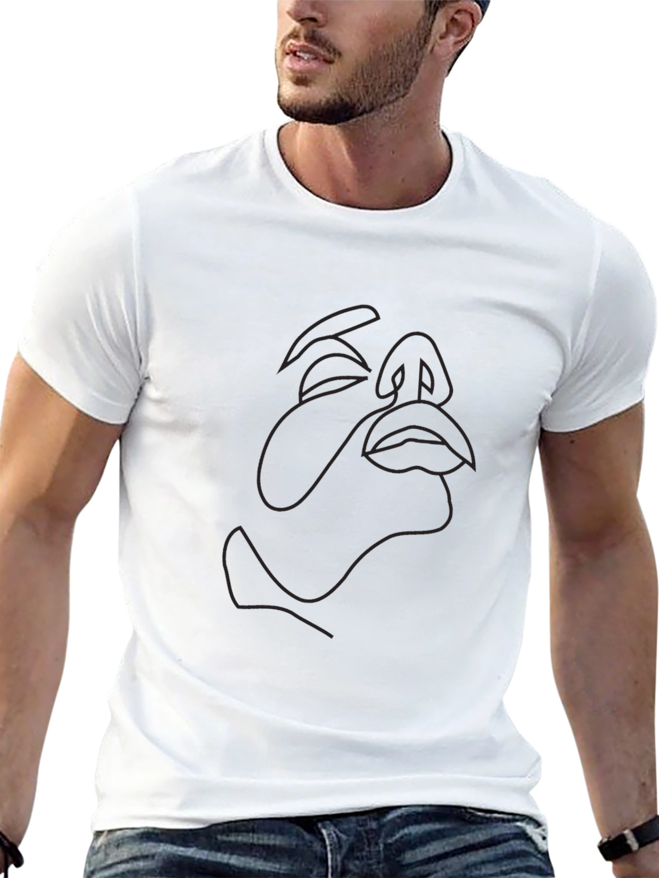 Abstract Face Line Art Black Tee