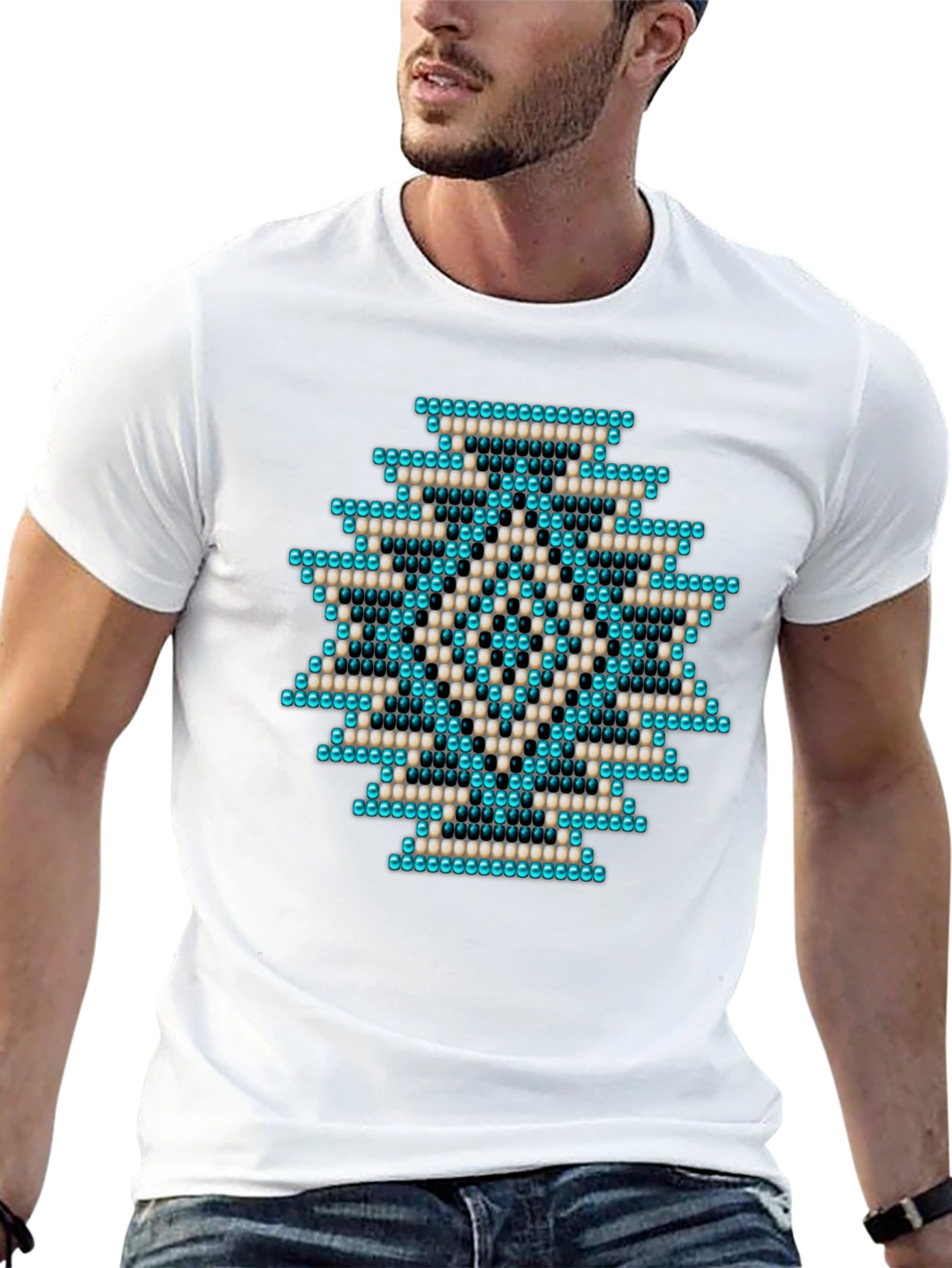 Geometric Beaded Pattern T-Shirt