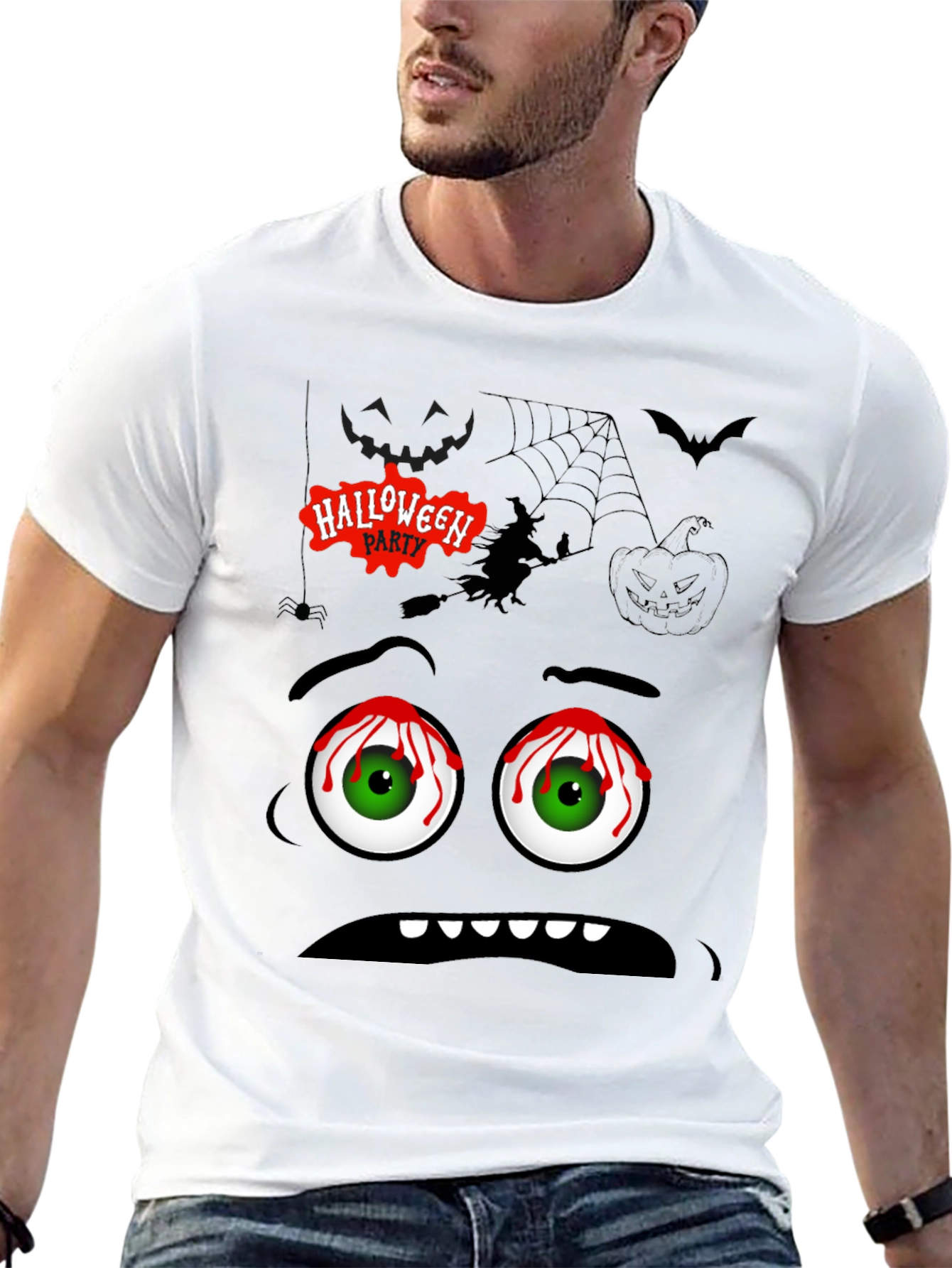 Halloween Graphic Tee - Spooky Cartoon Face