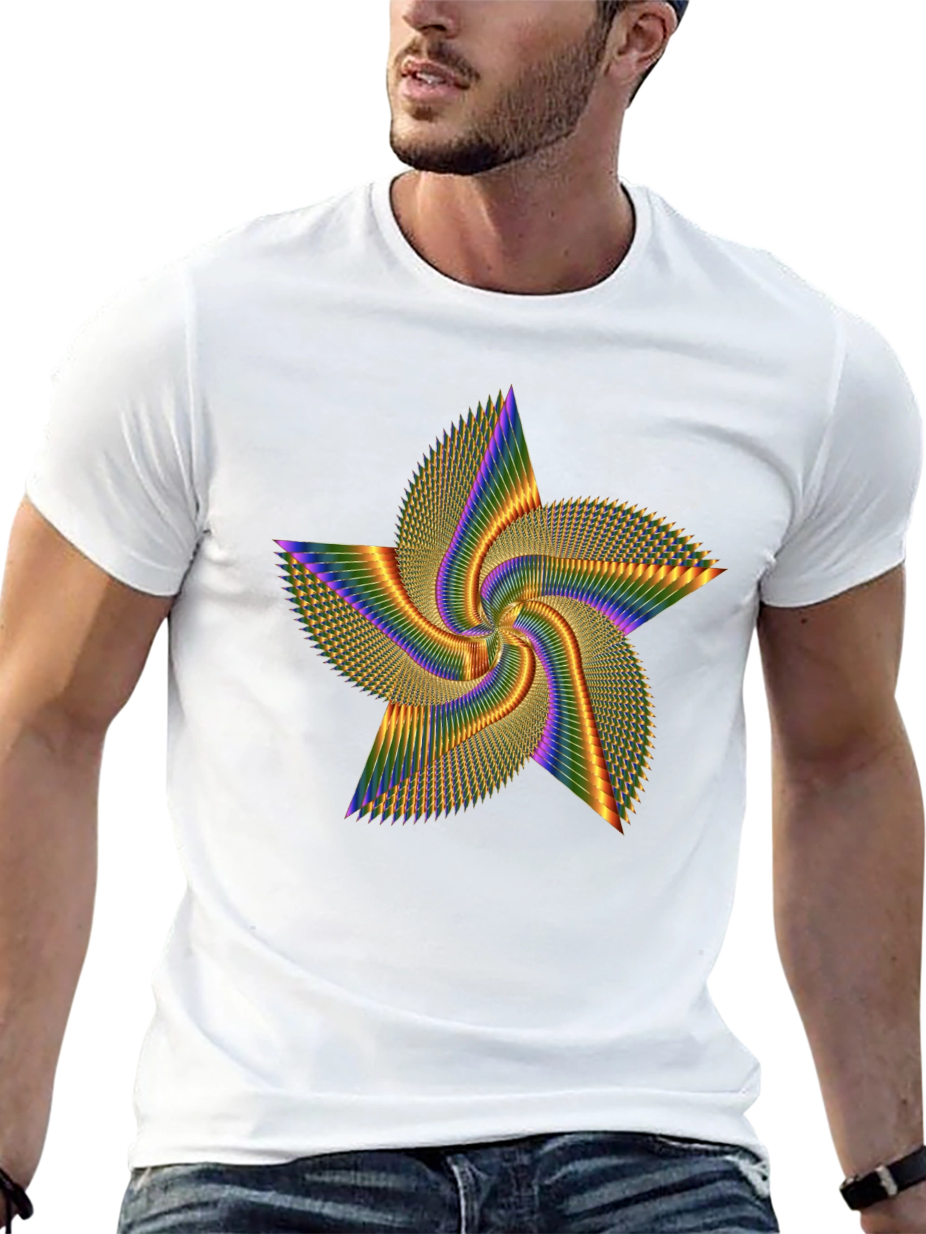 Rainbow Star Spin Black Tee