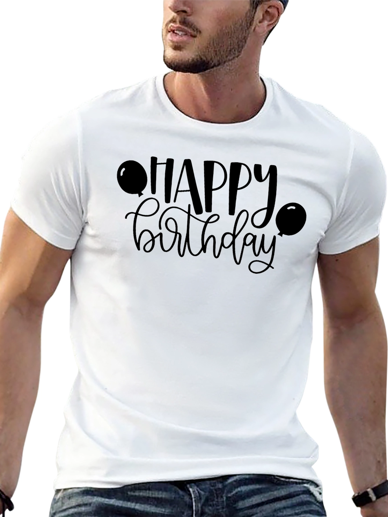 Happy Birthday Graphic Tee - Black Crew Neck