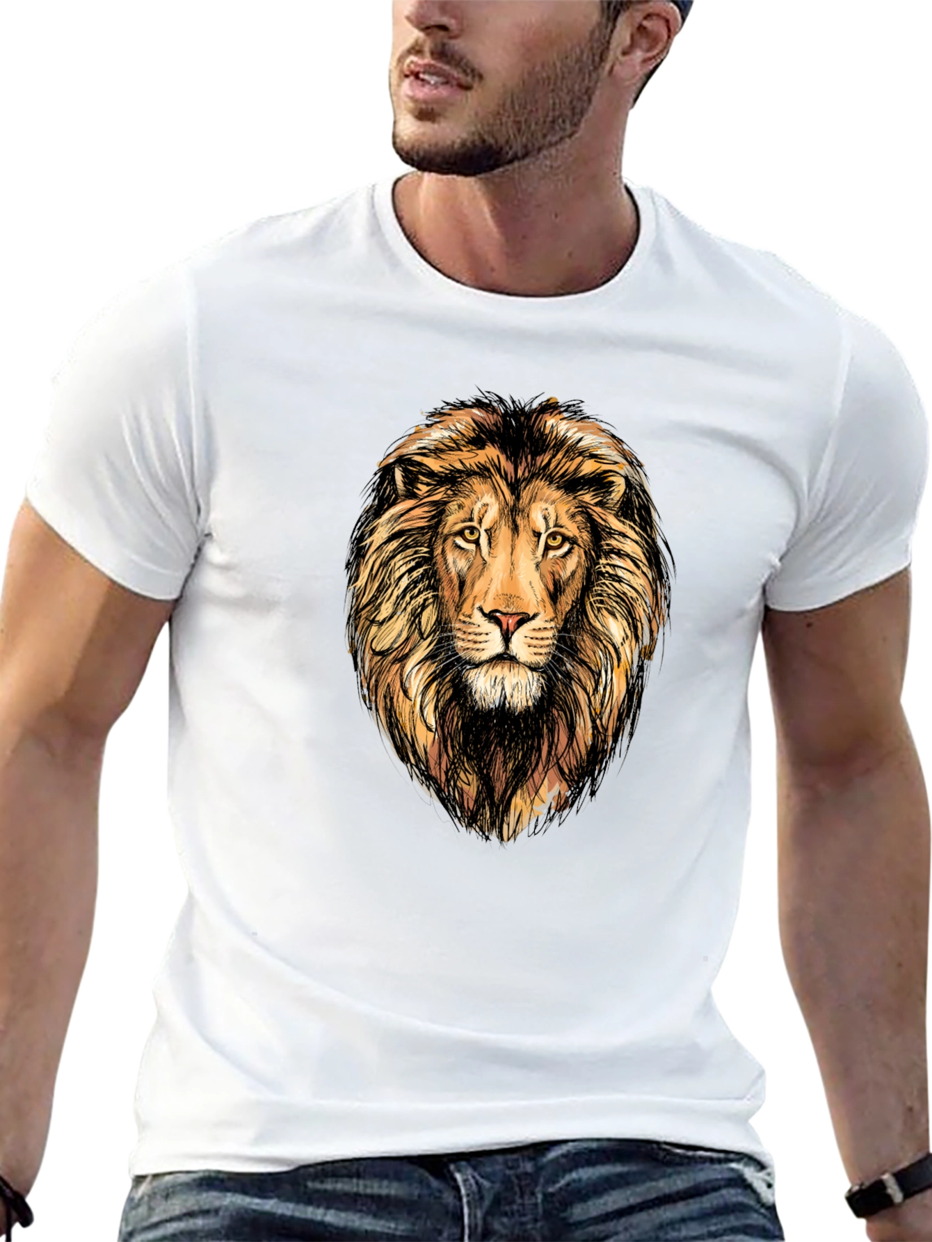 Lion Graphic Print Mens Black T-Shirt