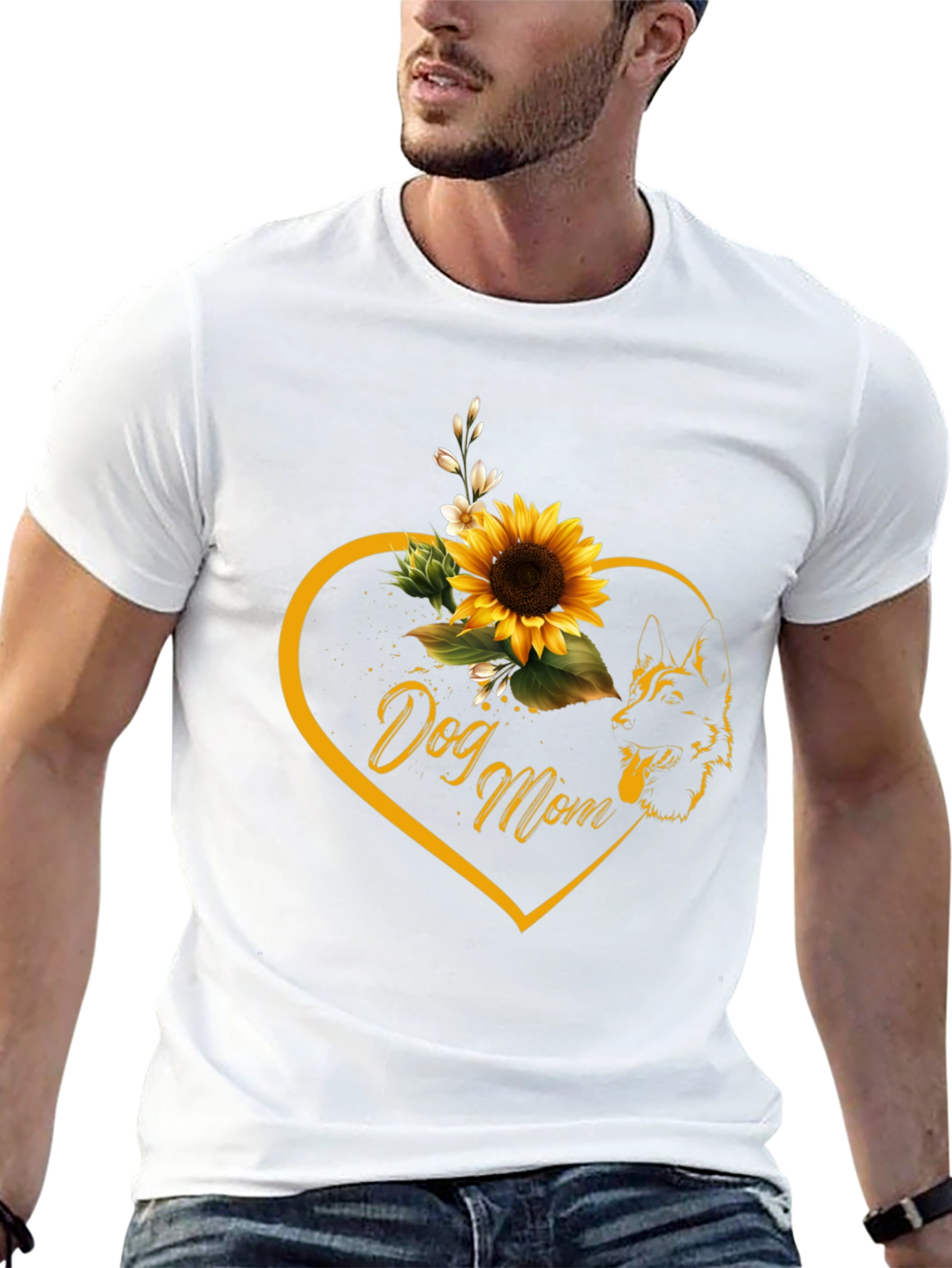 Dog Mom Sunflower Heart Black T-Shirt