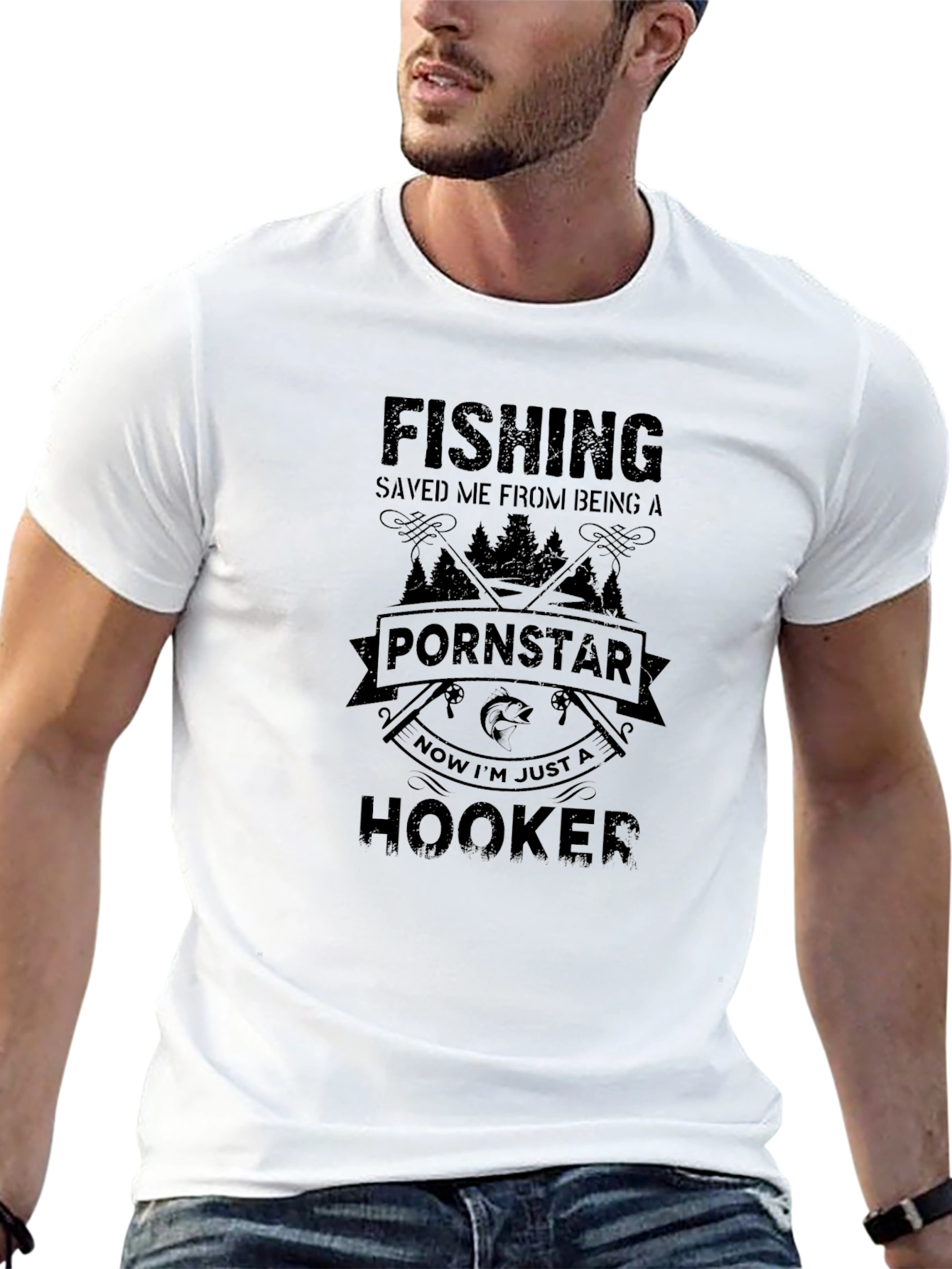 Fishing Pornstar Hooker Mens Black T-Shirt