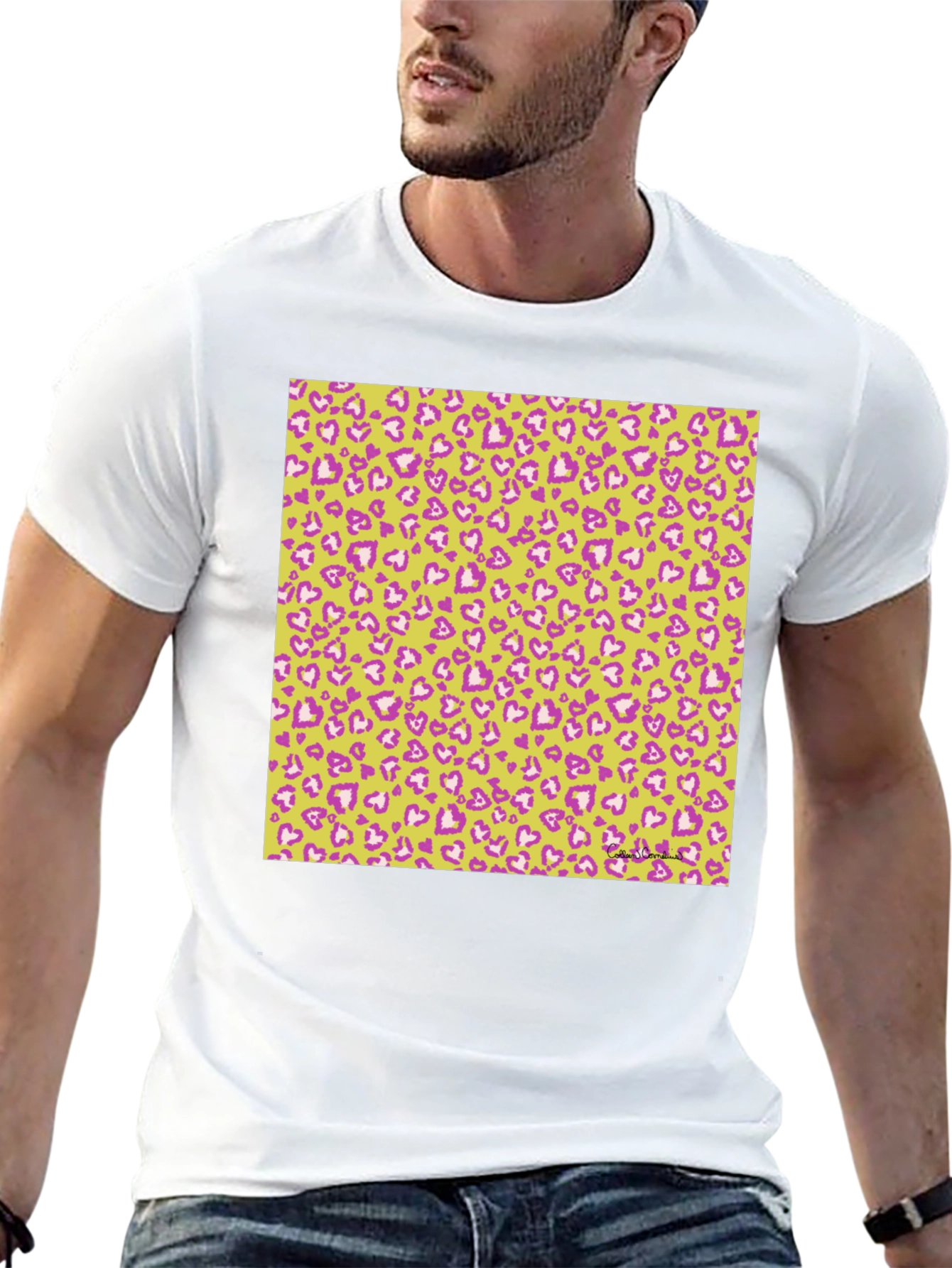 Heart Print Crew Neck Tee - Casual Style