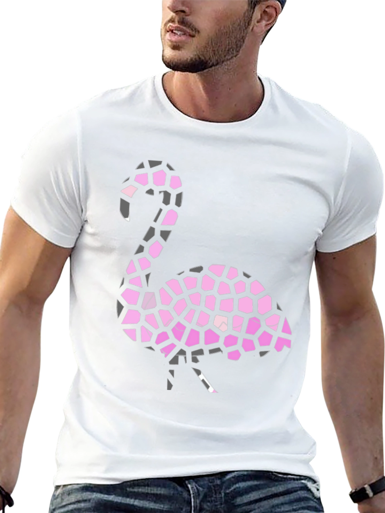 Flamingo Mosaic Graphic Tee - Stylish Black T-Shirt