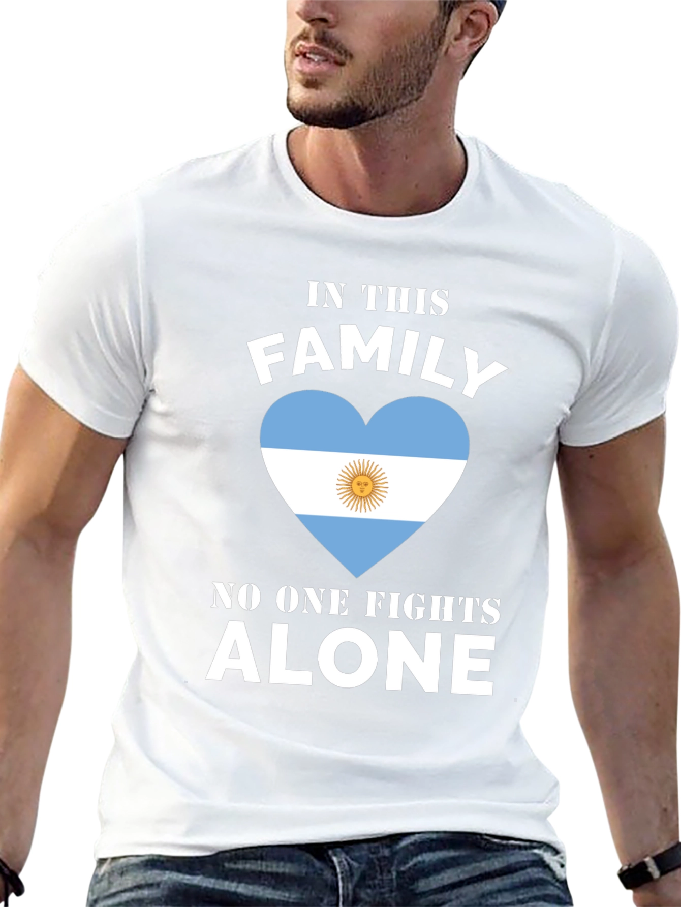 Argentina Flag Heart T-Shirt - Family Fights Alone