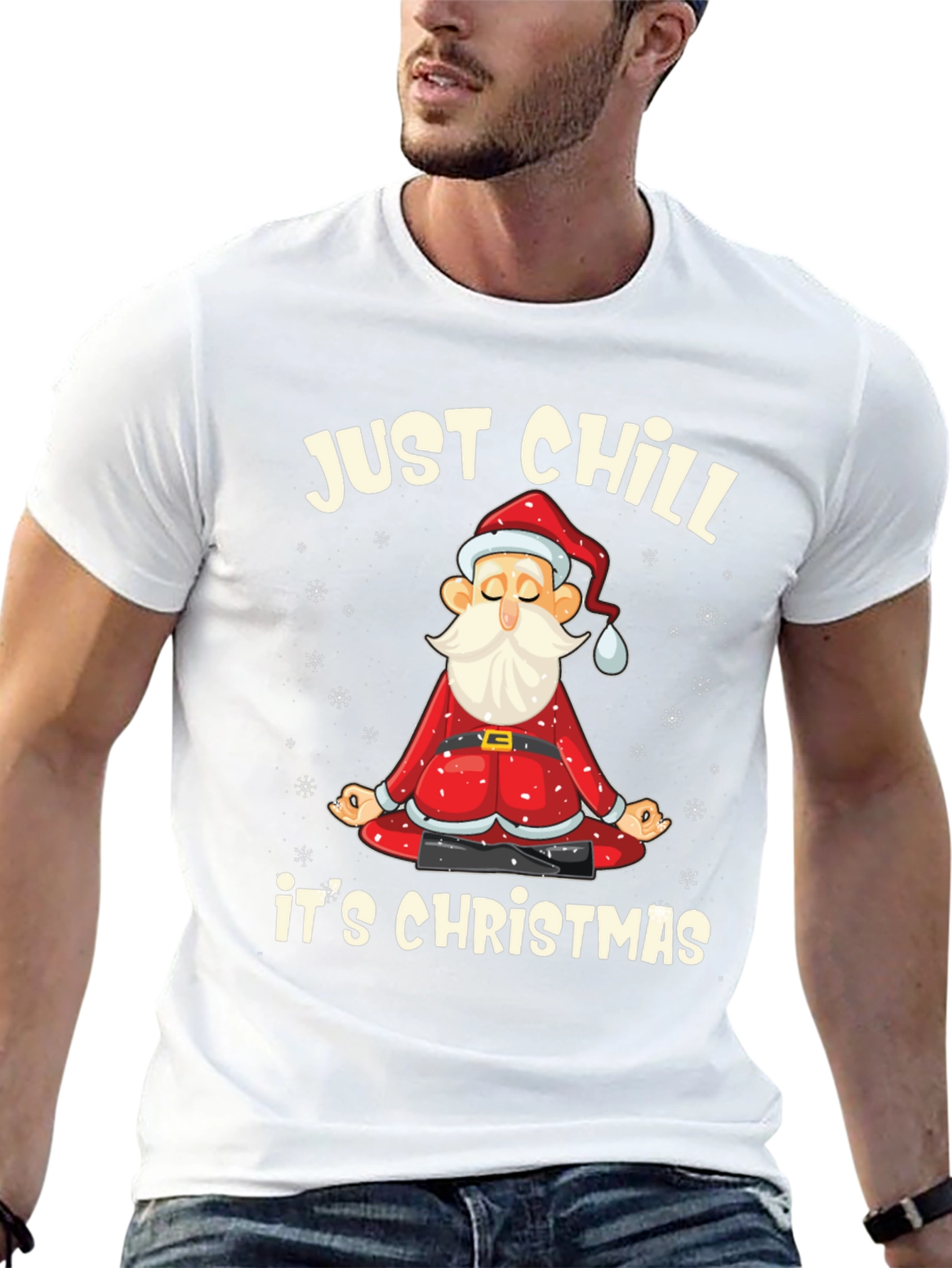 Just Chill Its Christmas T-Shirt Santa Yoga Black Tee