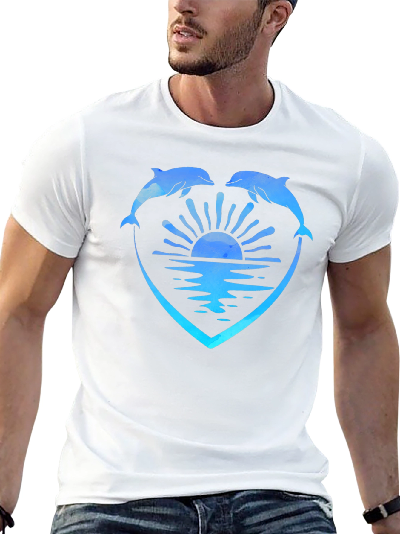 Dolphin Heart Sunset Graphic Tee - Black