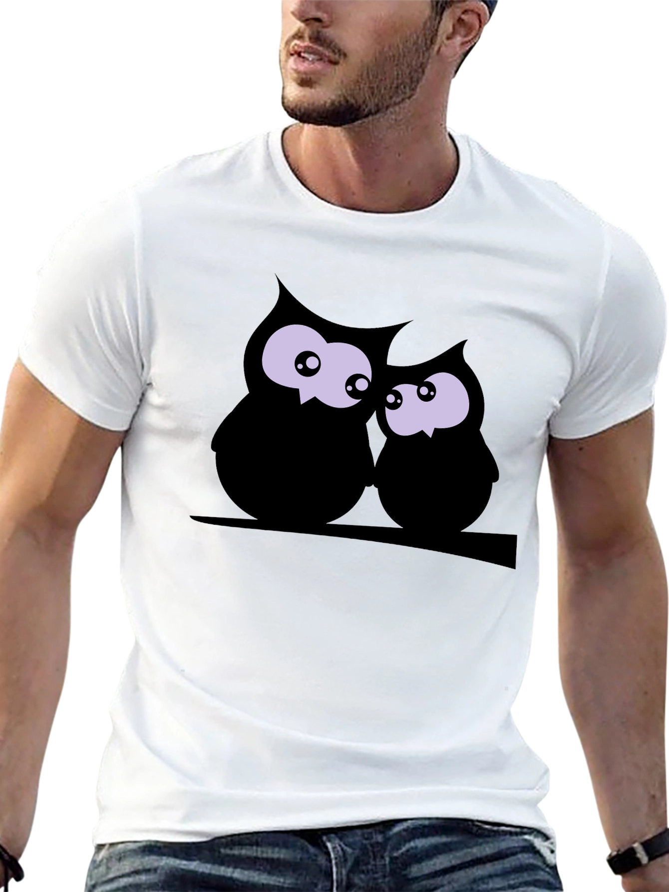 Owl Couple Graphic Black Tee
