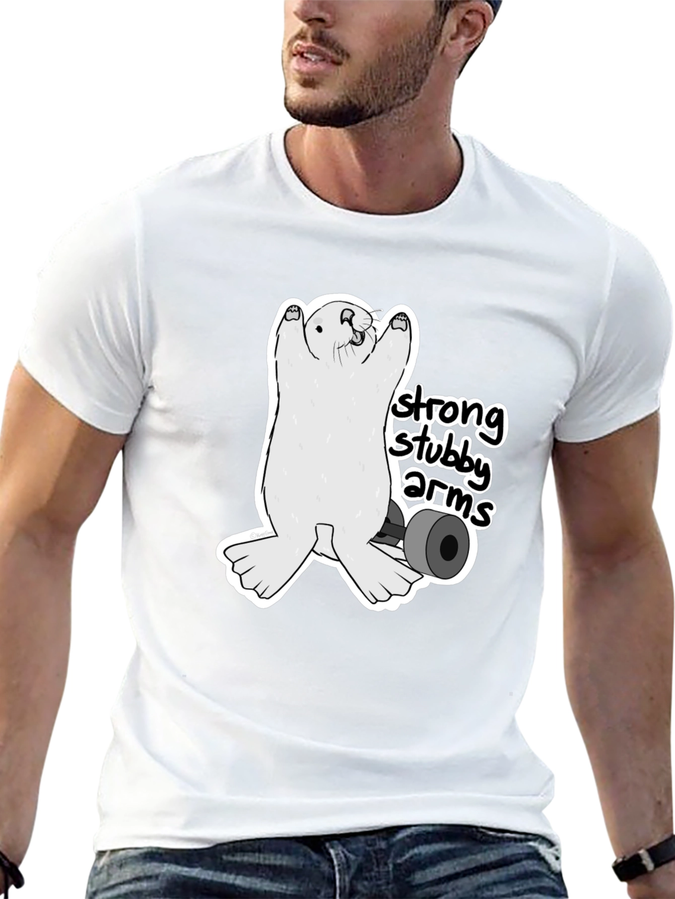 Strong Stubby Arms T-Shirt - Weightlifting Otter Tee
