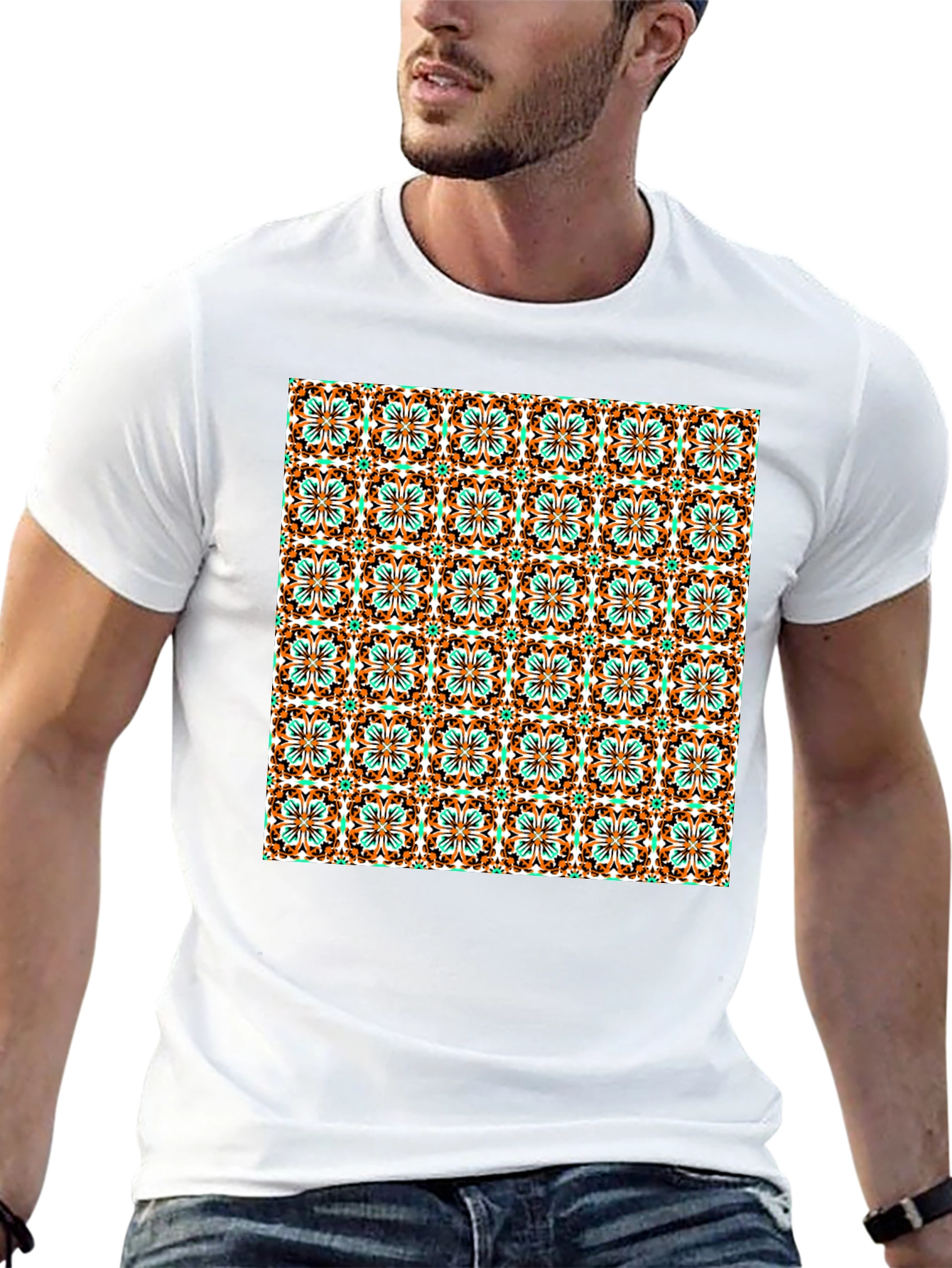 Patterned Graphic Print Black T-Shirt