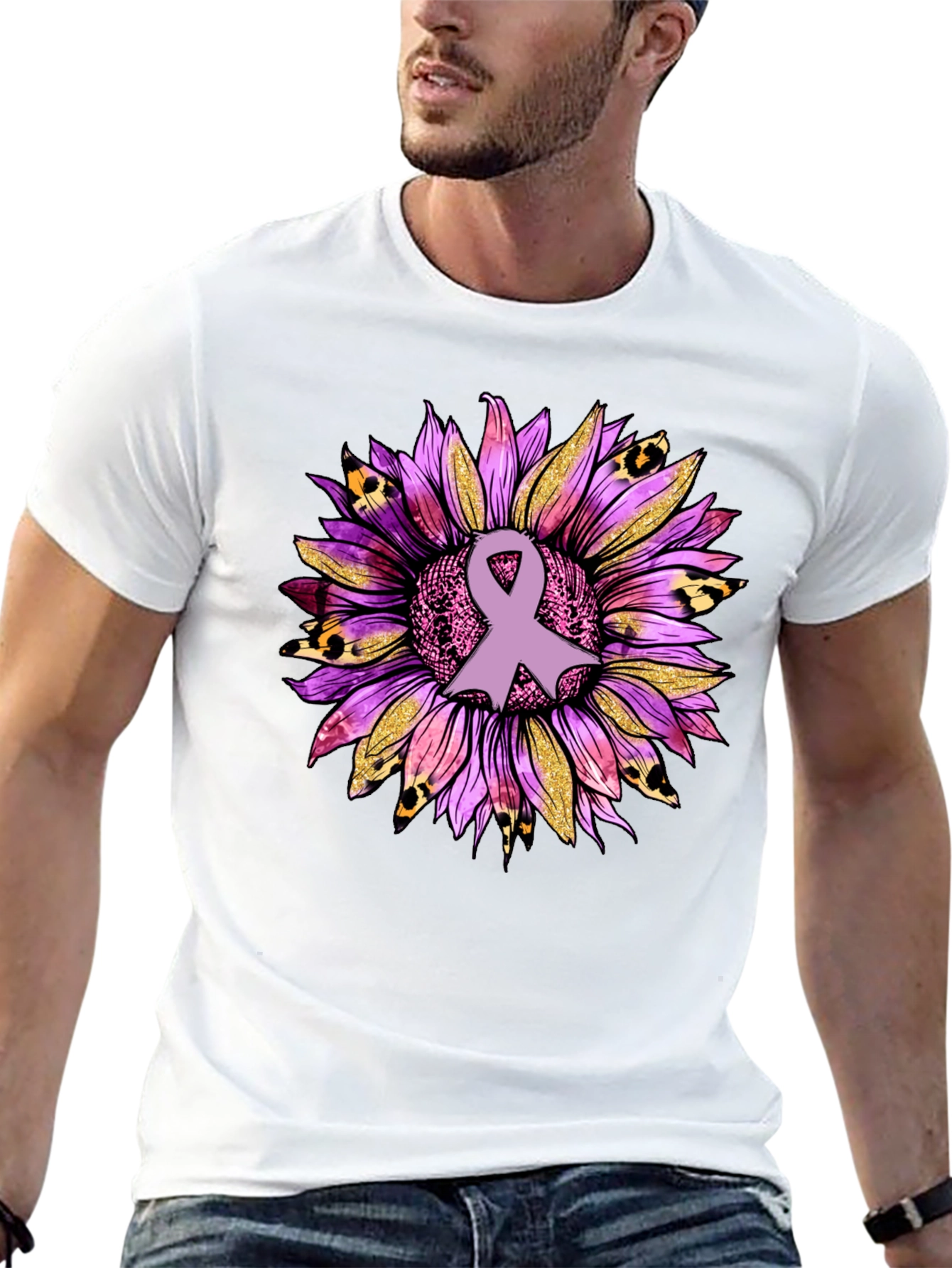 Awareness Ribbon Sunflower Graphic T-Shirt