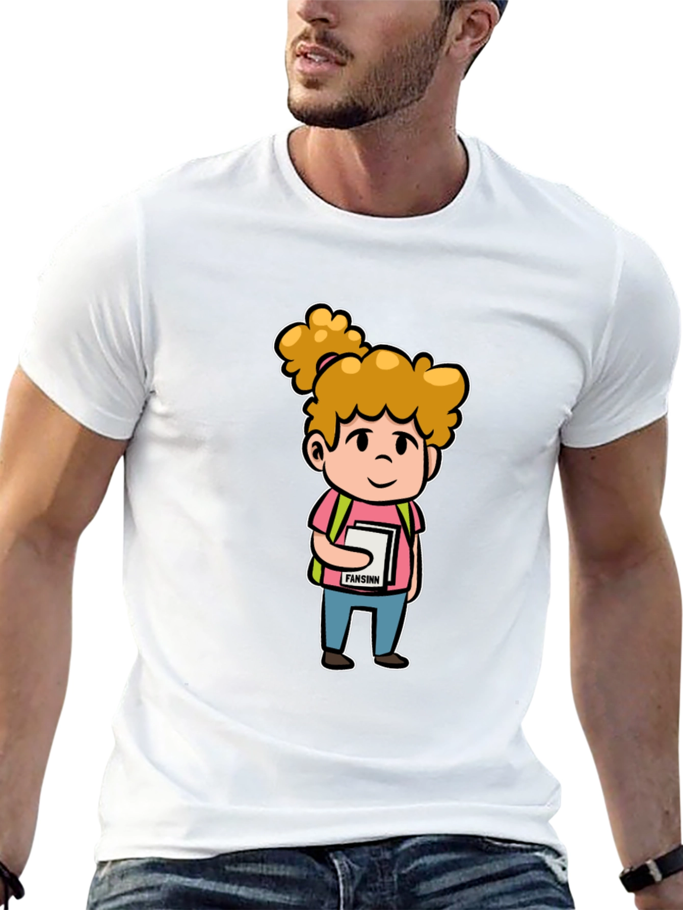 Cartoon Schoolgirl Graphic Black T-Shirt