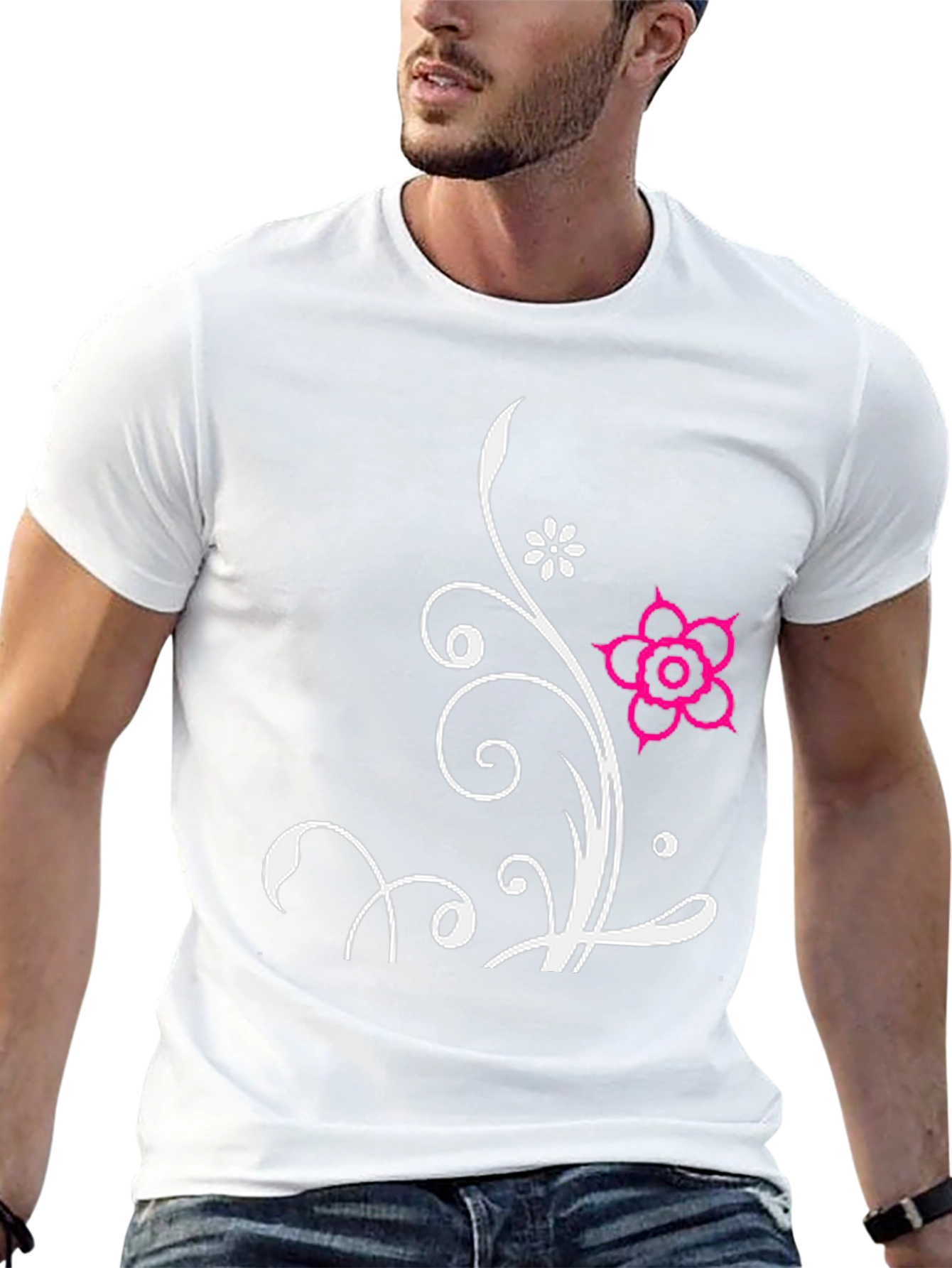 Floral Design Black T-Shirt