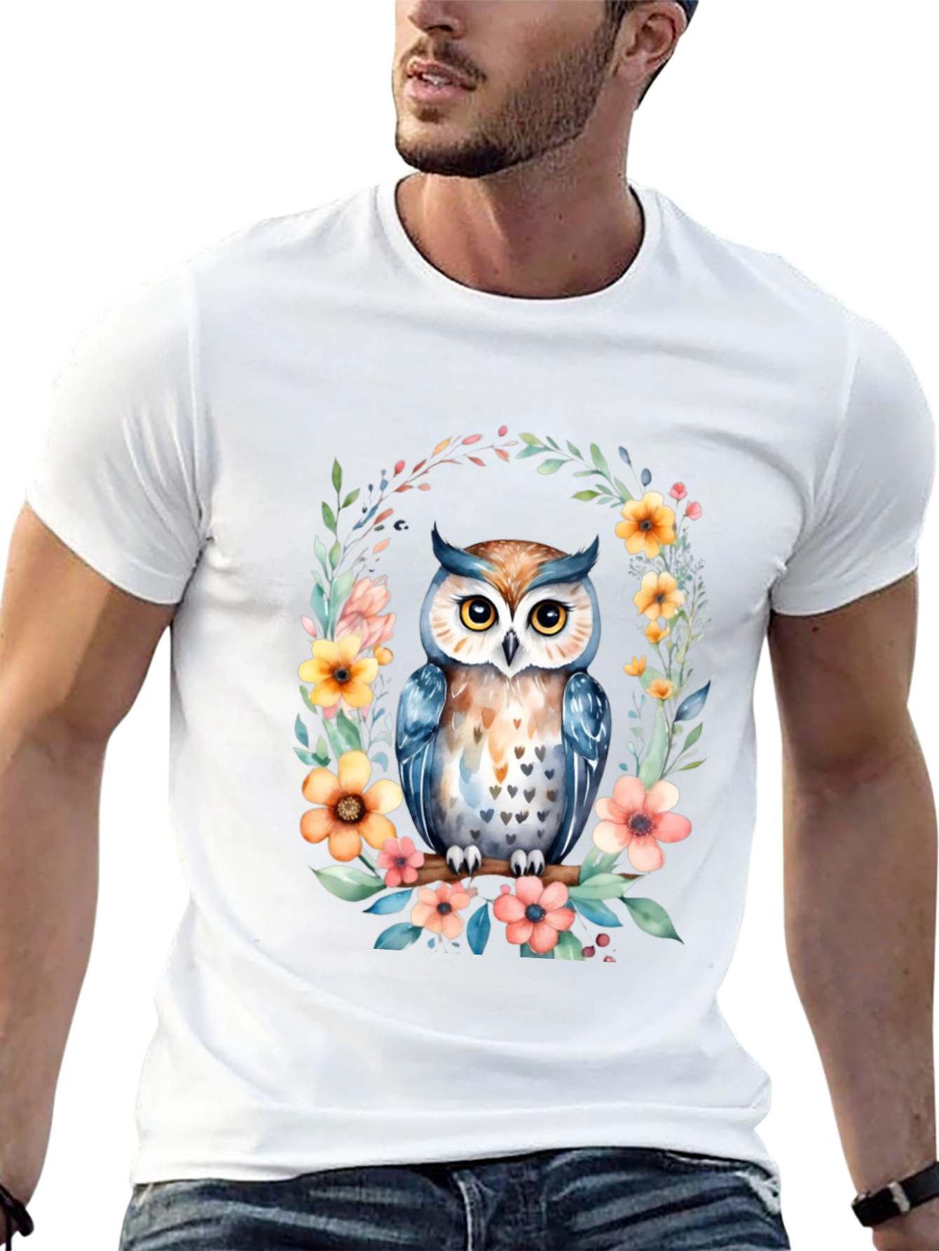 Floral Owl Graphic Tee - Nature Lovers T-Shirt