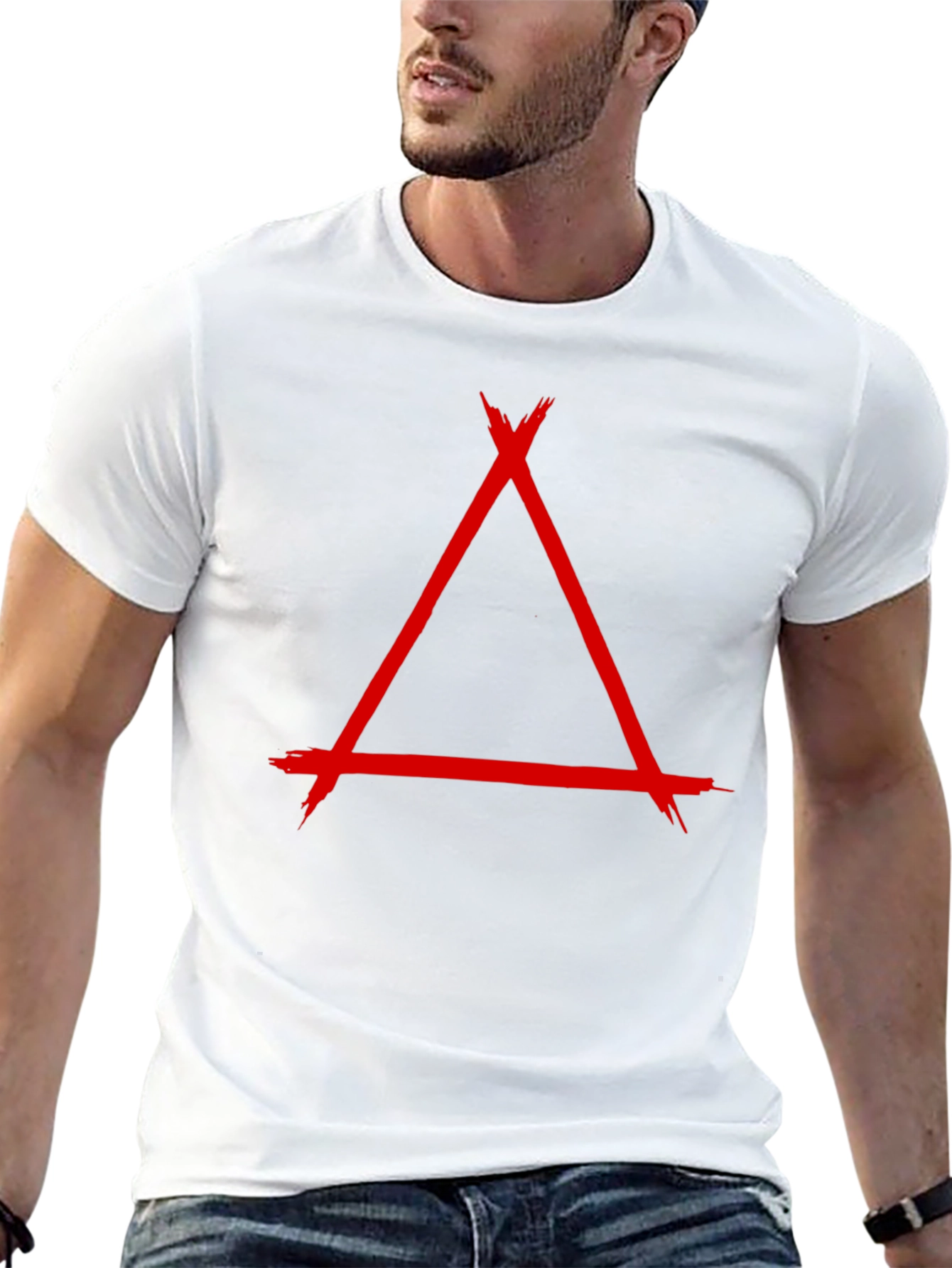 Geometric Red Triangle Graphic Print Black T-Shirt