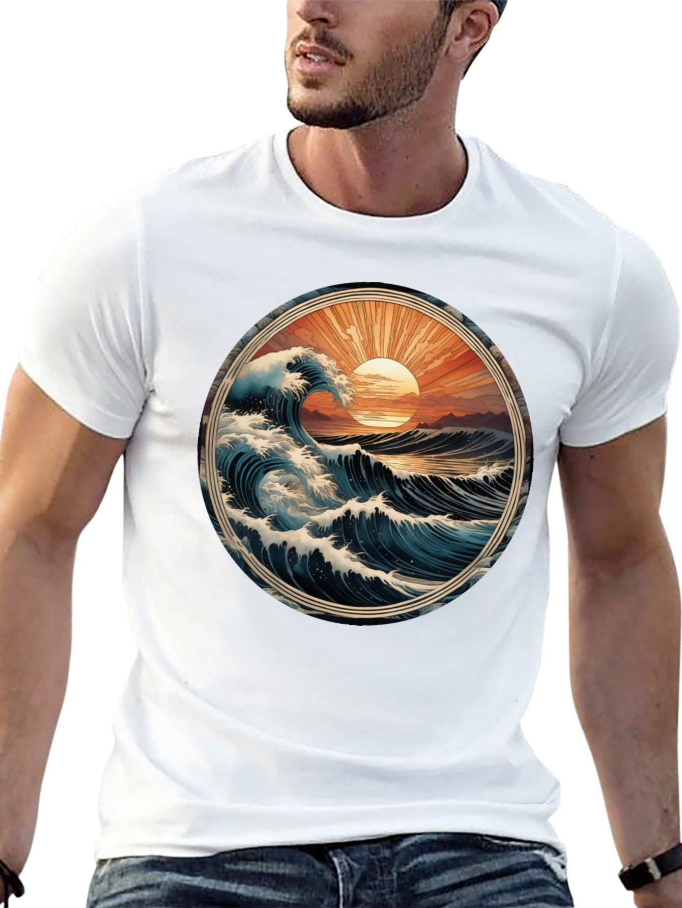 Ocean Wave Graphic Tee - Black Cotton Comfort