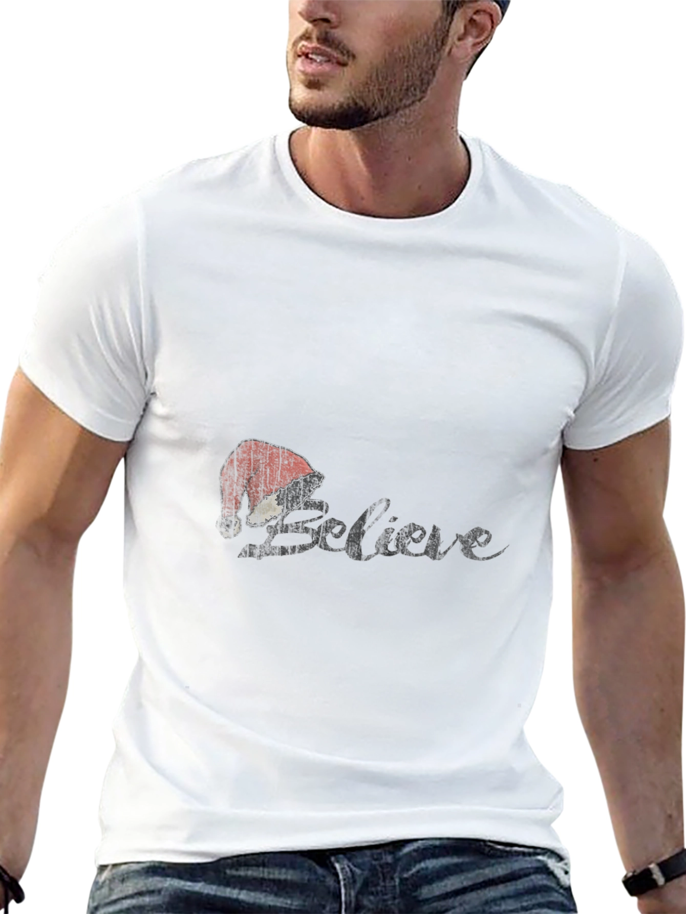 Believe Santa Hat Graphic T-Shirt