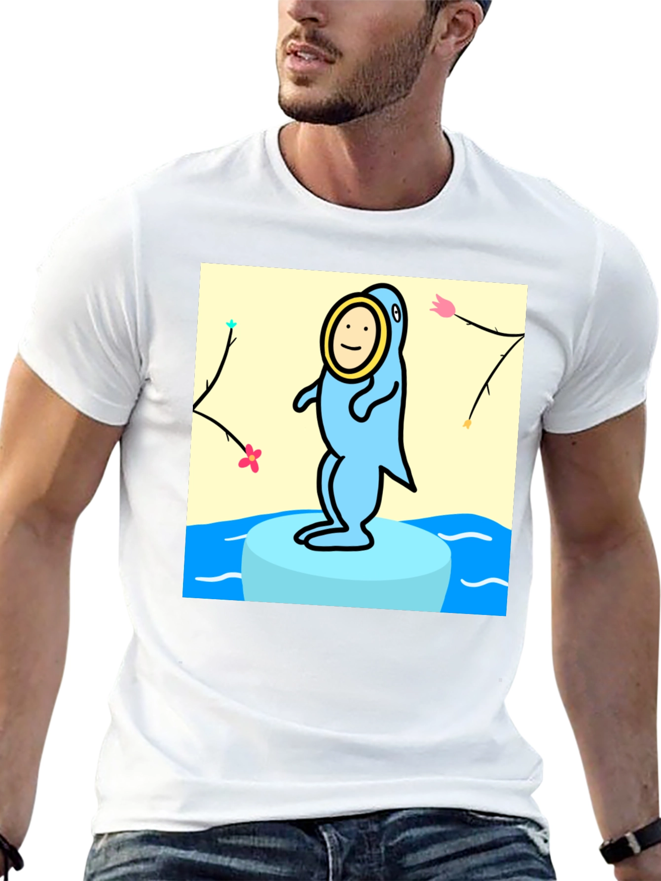Cartoon Seal Graphic Tee - Black Cotton Casual Top