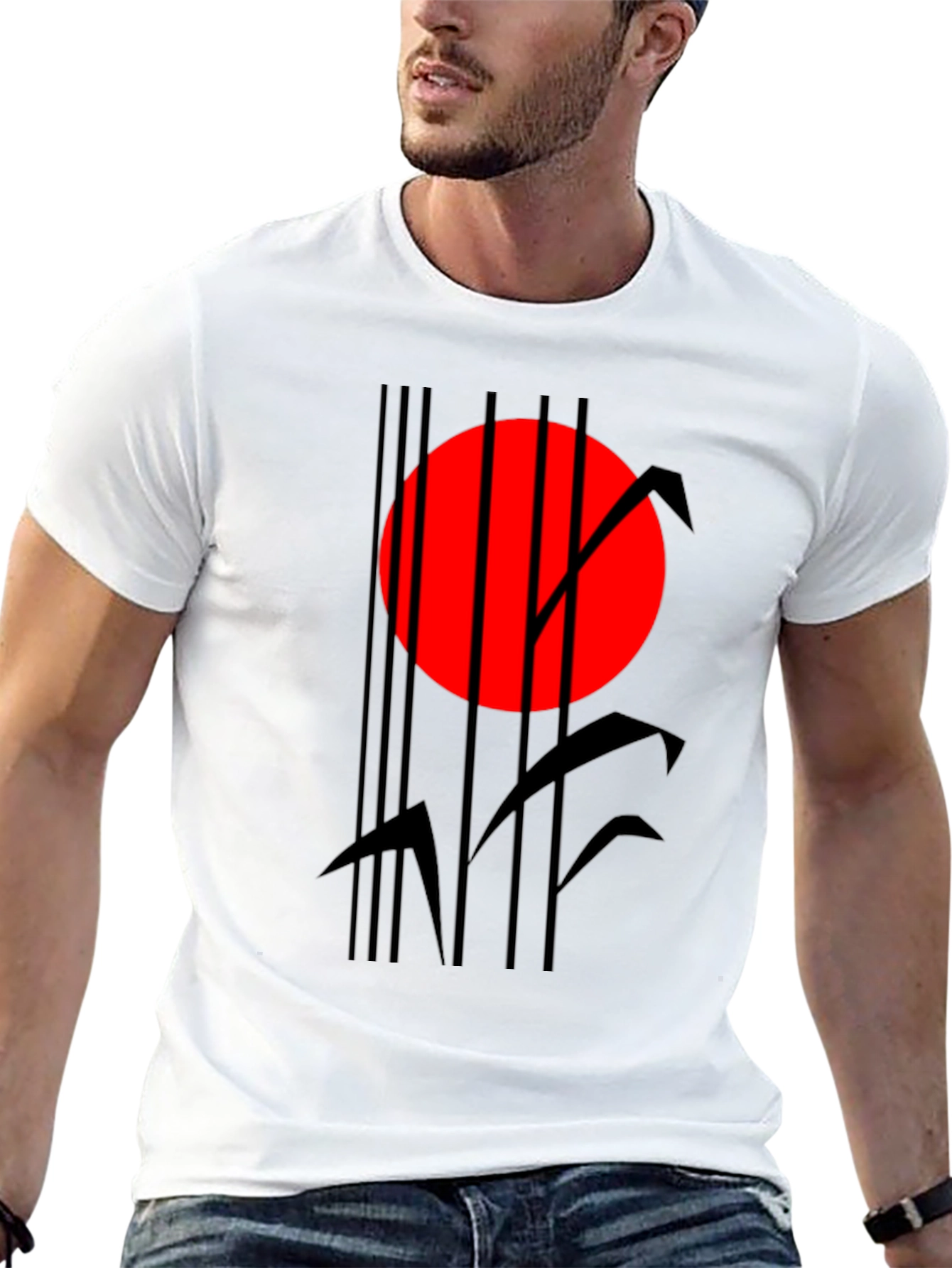 Abstract Red Sun Black Graphic T-Shirt