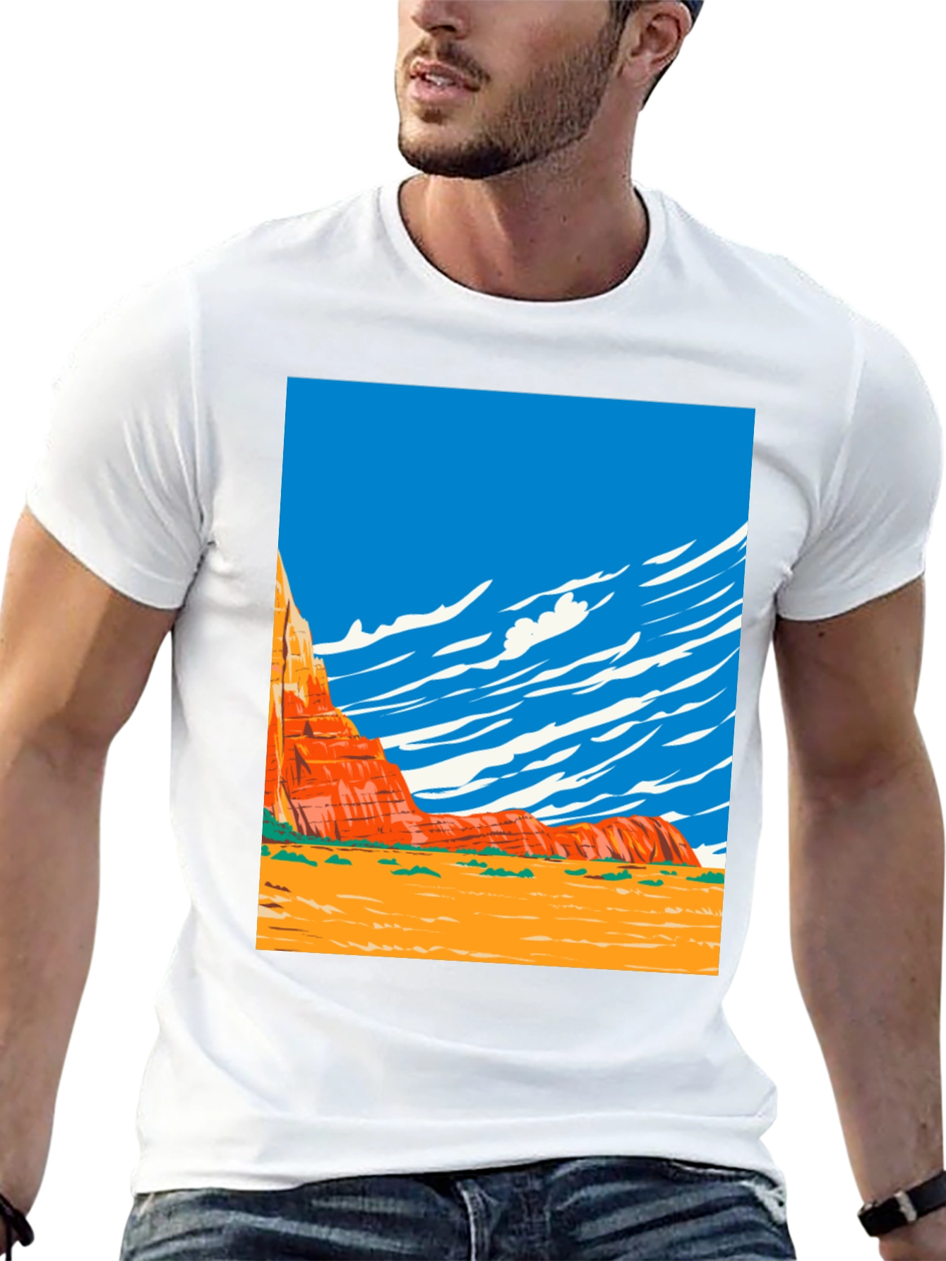 Desert Landscape Graphic Tee - Black Cotton Shirt