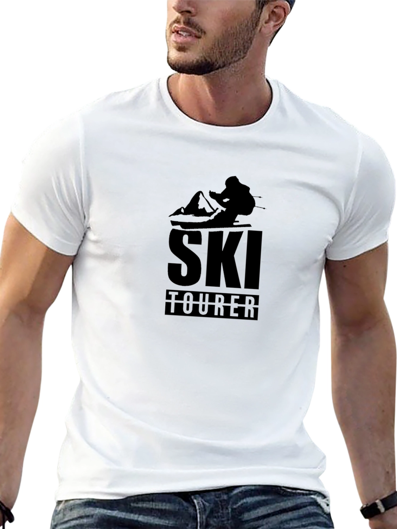 Ski Tourer Graphic Tee - Black Cotton T-Shirt