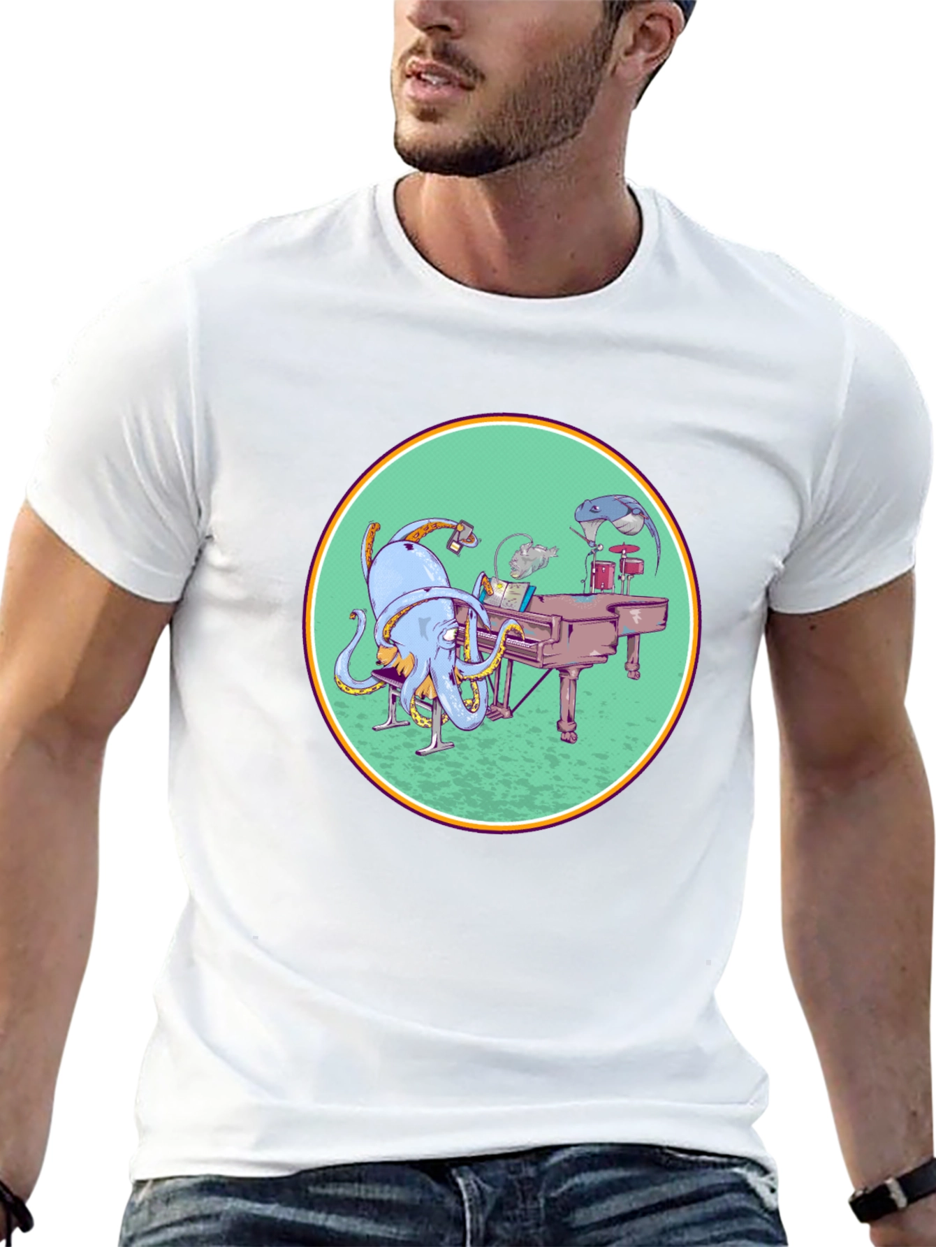 Octopus Musician Graphic Tee - Cool Black T-Shirt