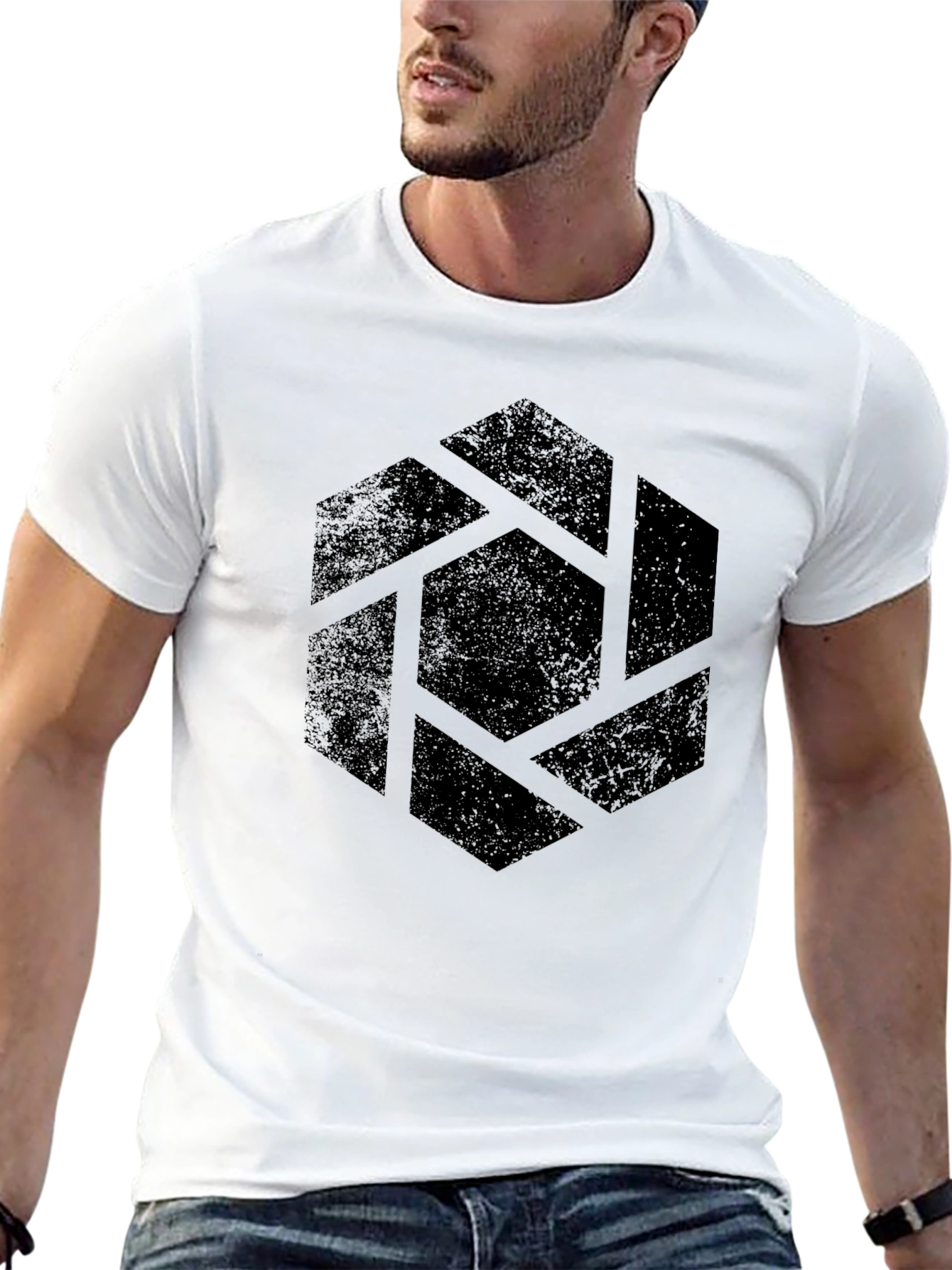 Abstract Hexagon Graphic Black T-Shirt