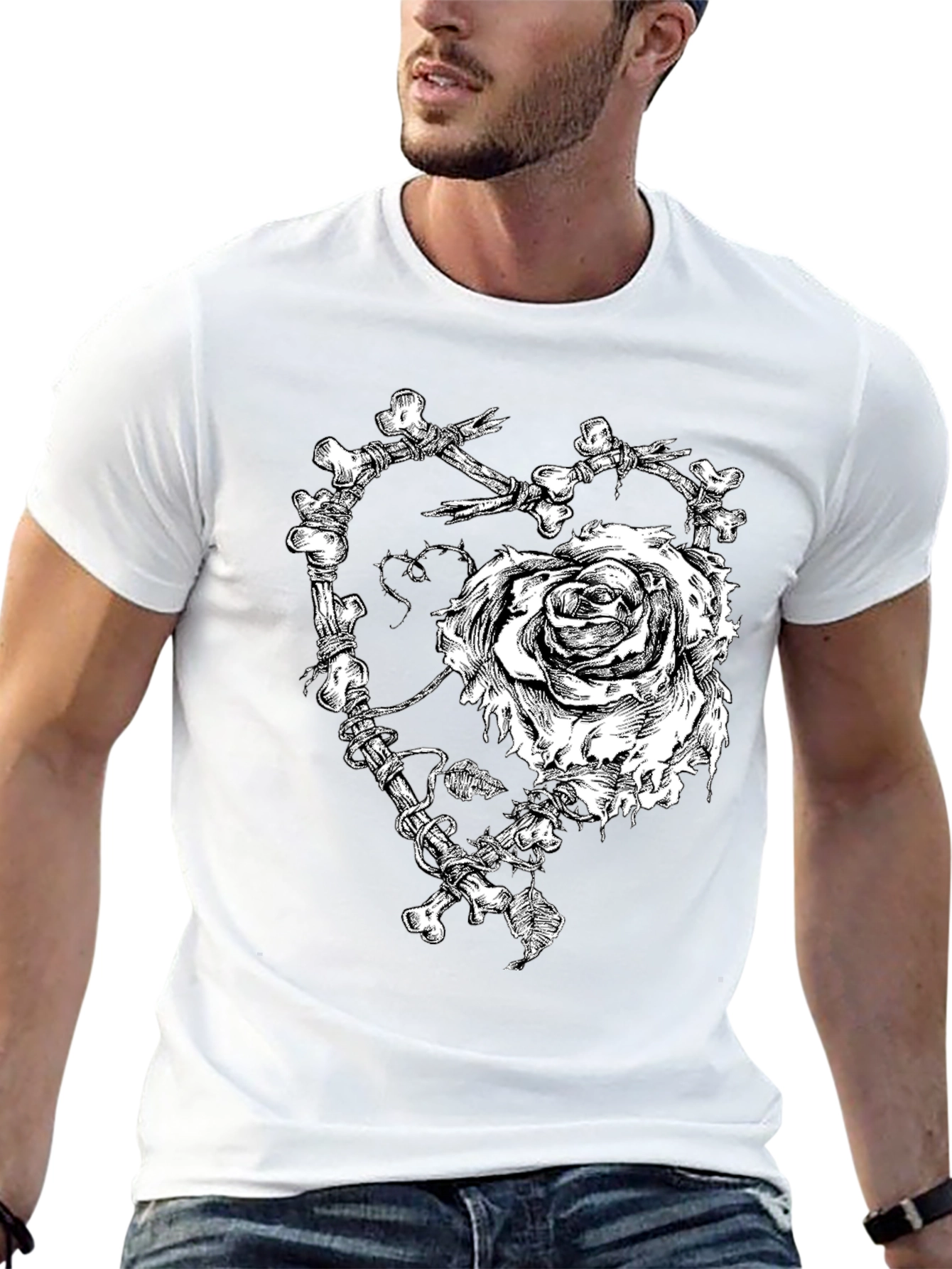 Bone Rose Heart Graphic T-Shirt