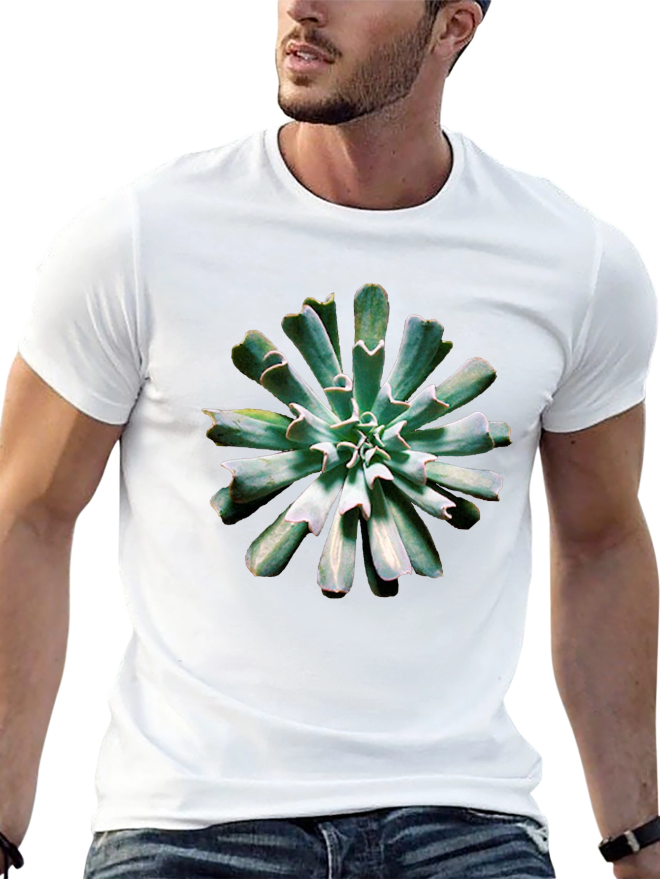Succulent Print Black T-Shirt