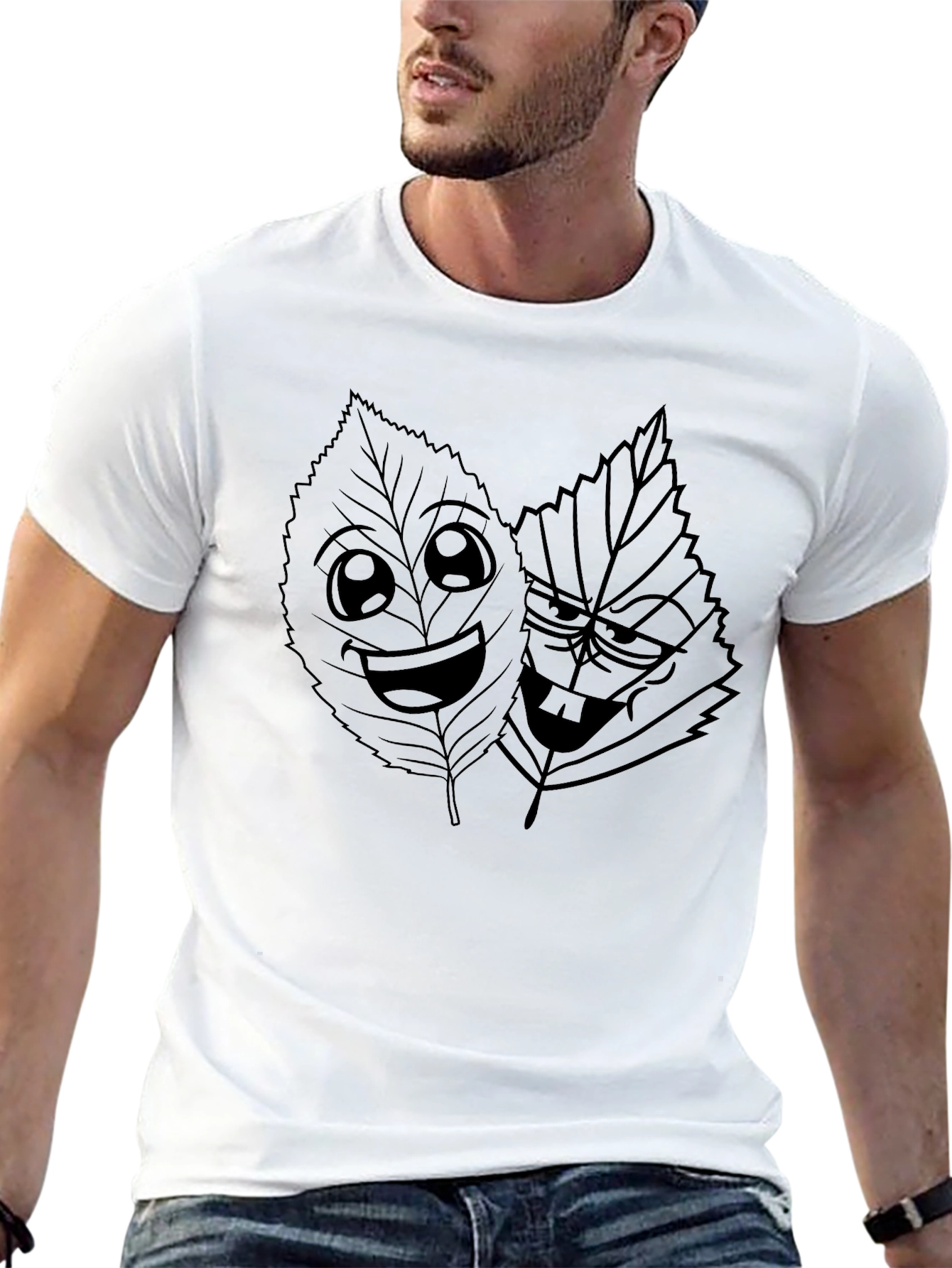 Funny Leaves Graphic Black T-Shirt