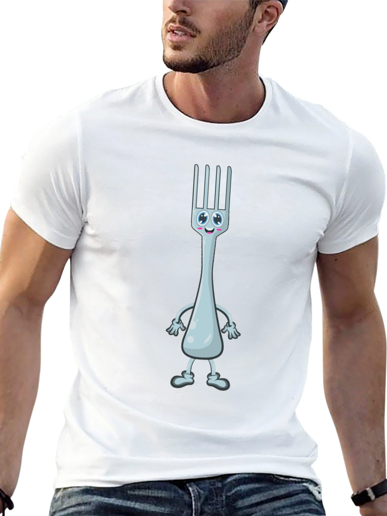 Funny Fork Cartoon Black T-Shirt