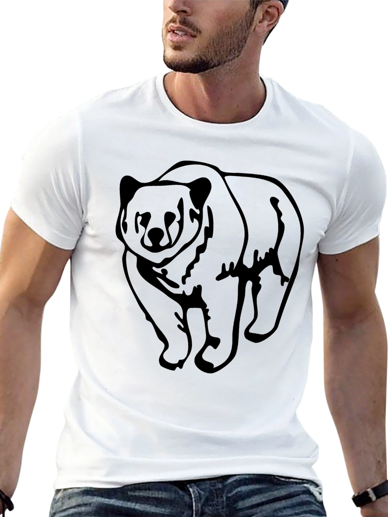 Bear Graphic Tee - Mens Black Crewneck Shirt