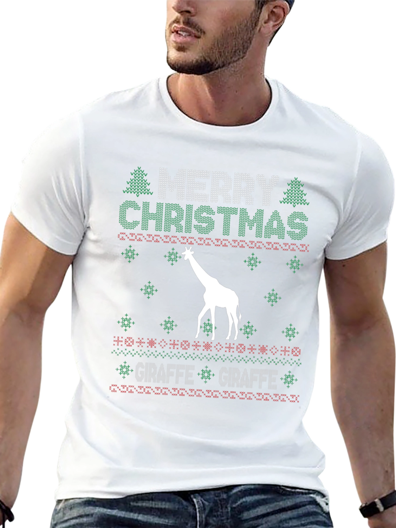 Merry Christmas Giraffe Ugly Sweater Style Tee