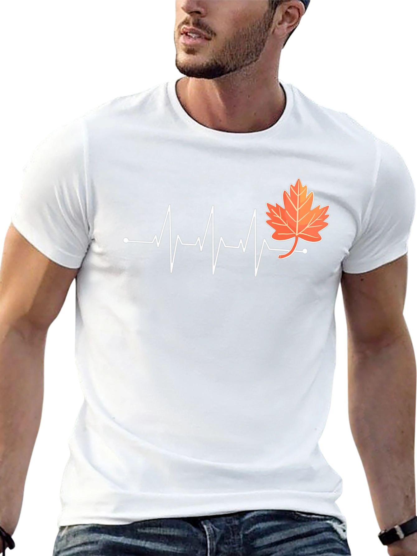 Fall Leaf Heartbeat T-Shirt - Black