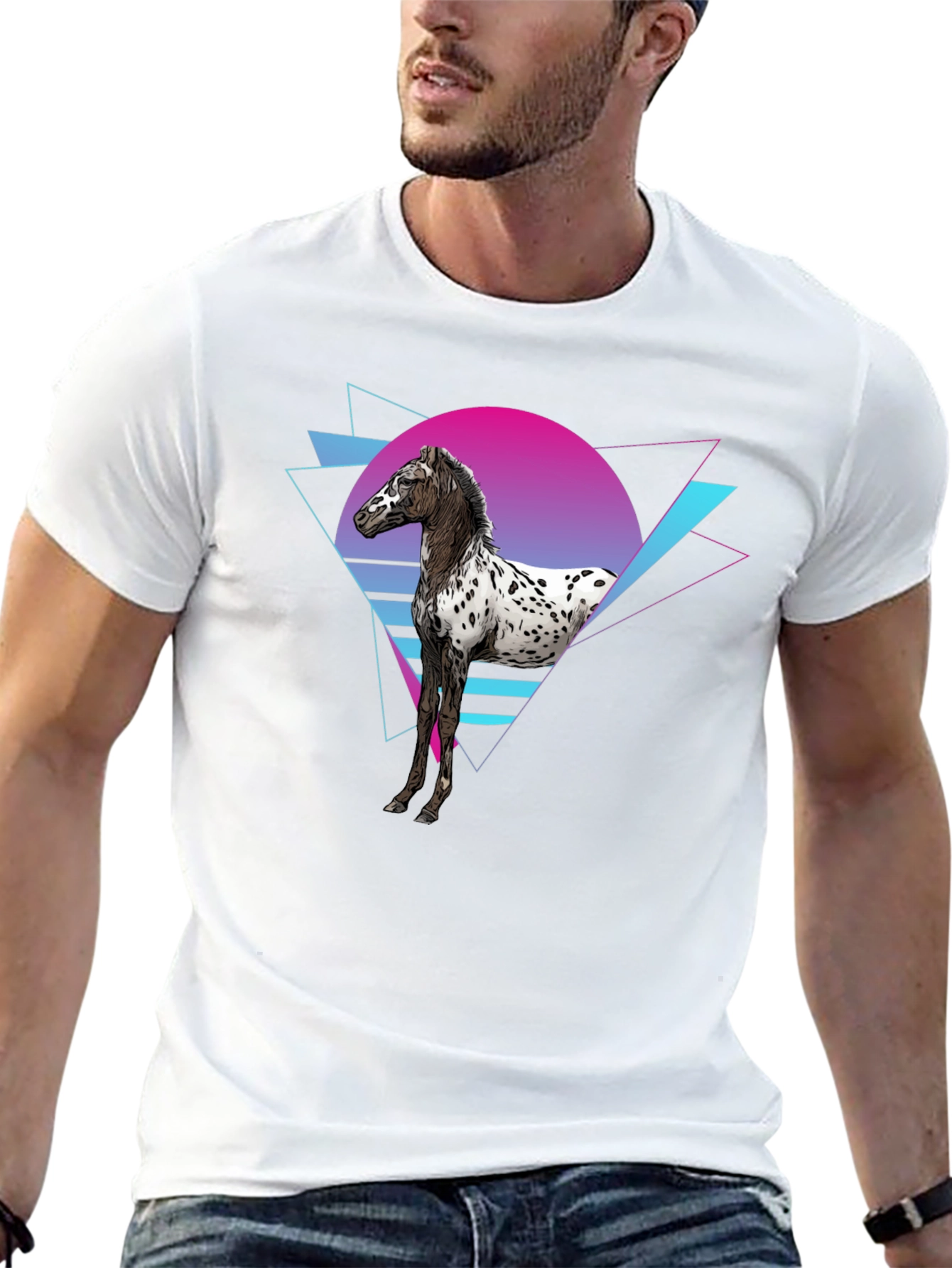 Retro Horse Graphic Tee - Black Cotton T-Shirt