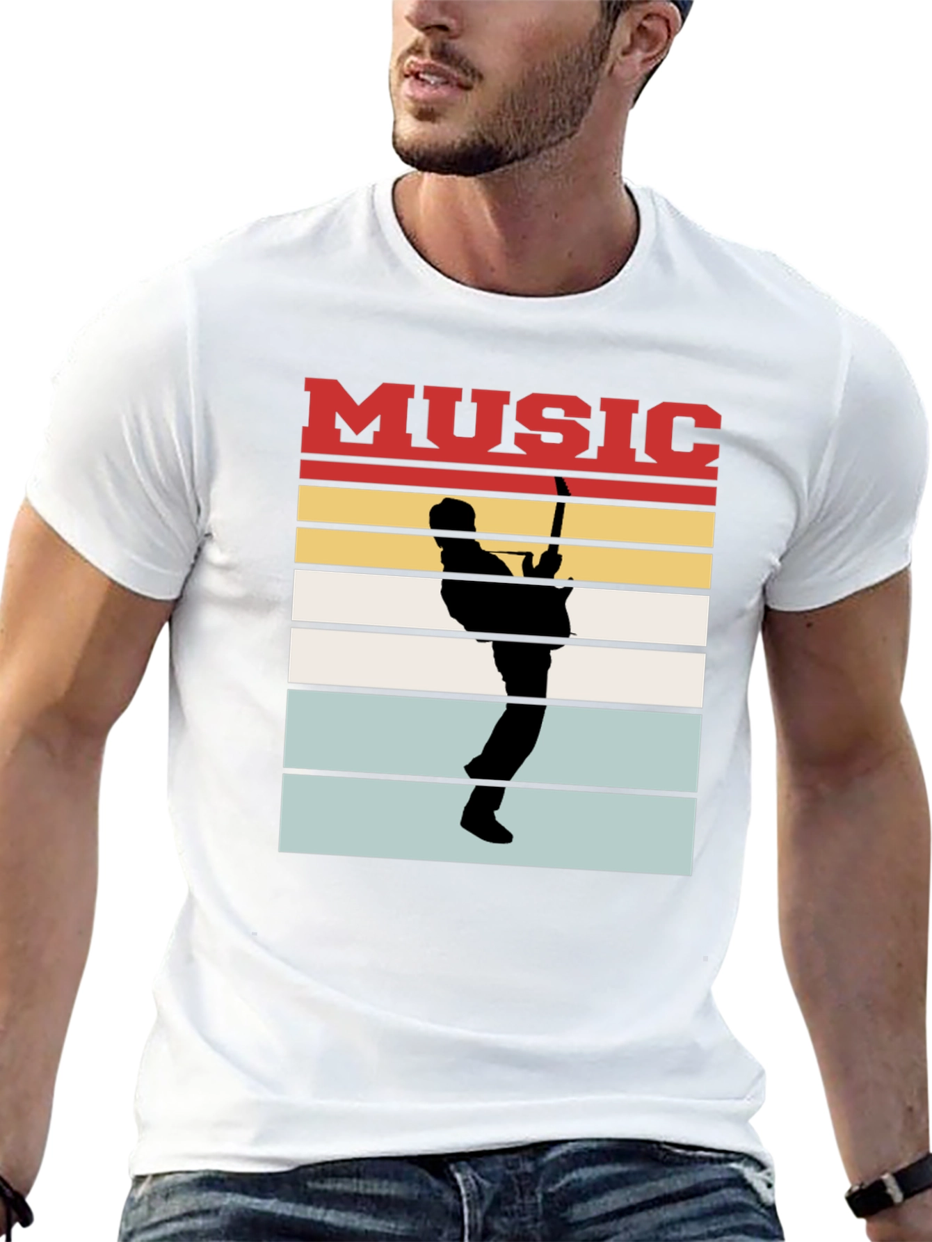 Music Guitarist Silhouette T-Shirt Retro Style