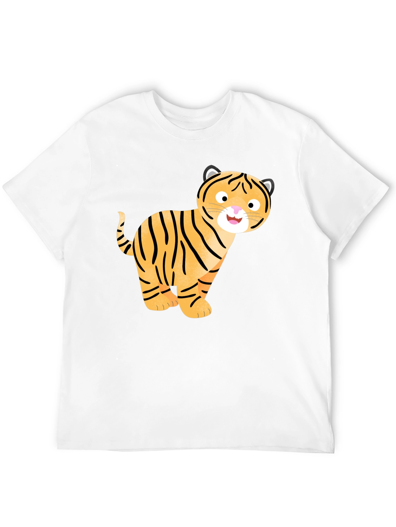 Cute Cartoon Tiger Graphic T-Shirt - Black