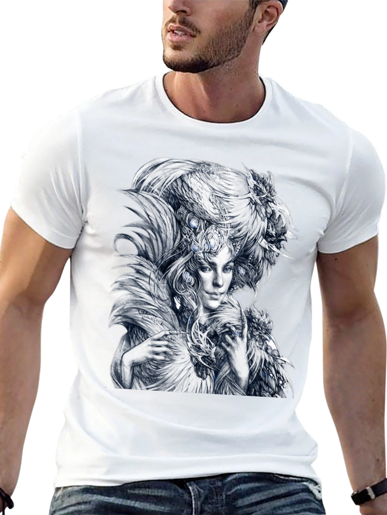 Feathered Woman Graphic Tee - Stylish Black T-Shirt