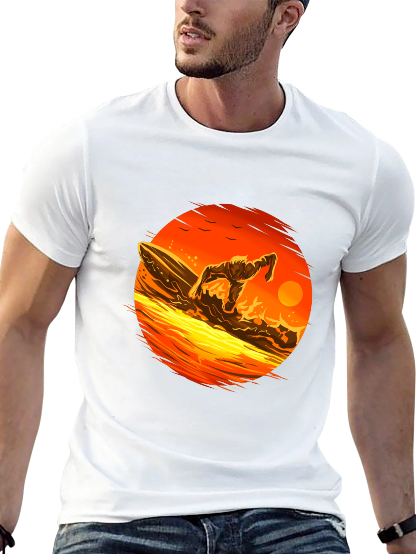 Sunset Surfer Graphic Black T-Shirt