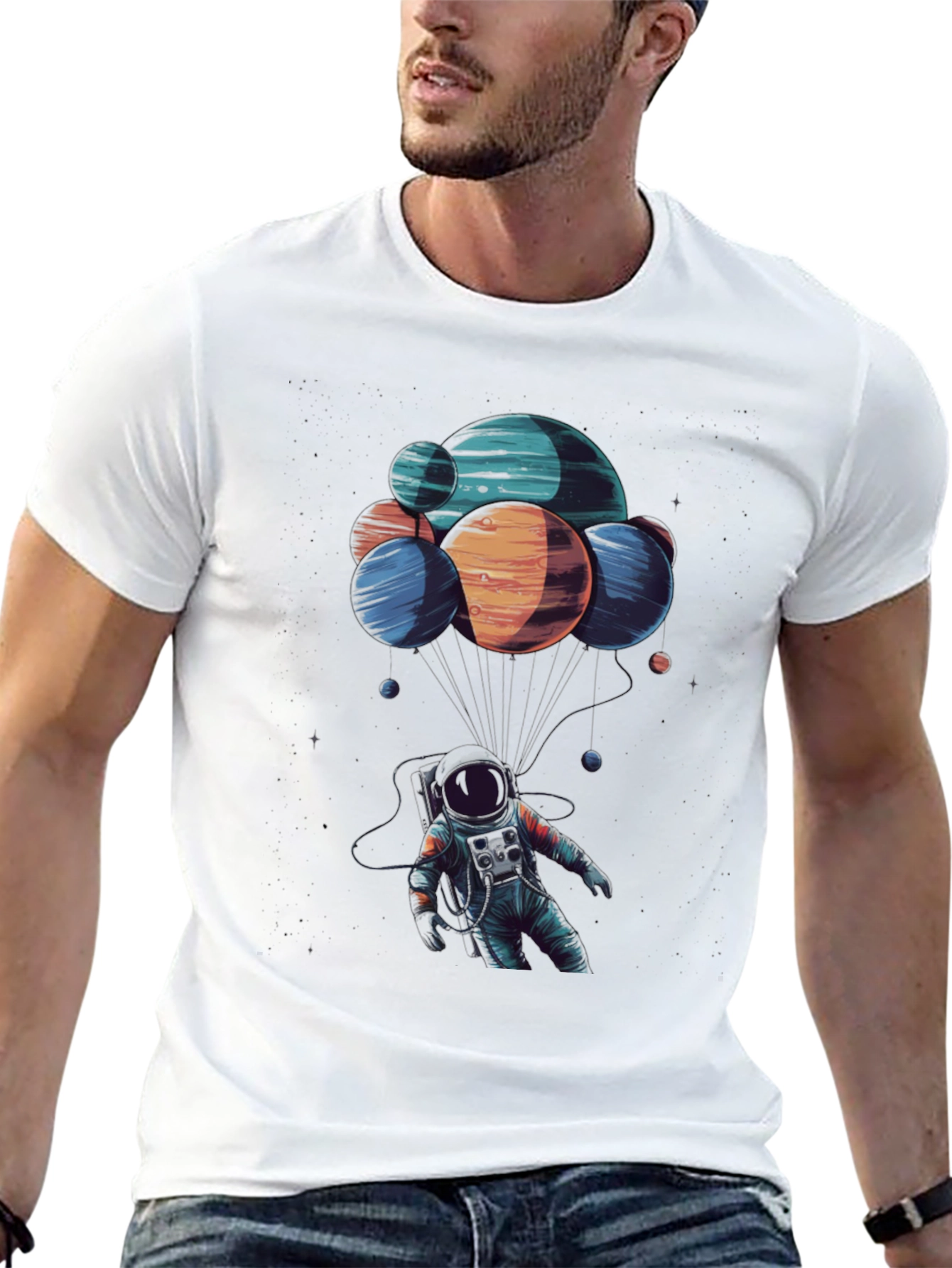 Astronaut Planet Balloon T-Shirt - Space Graphic Tee