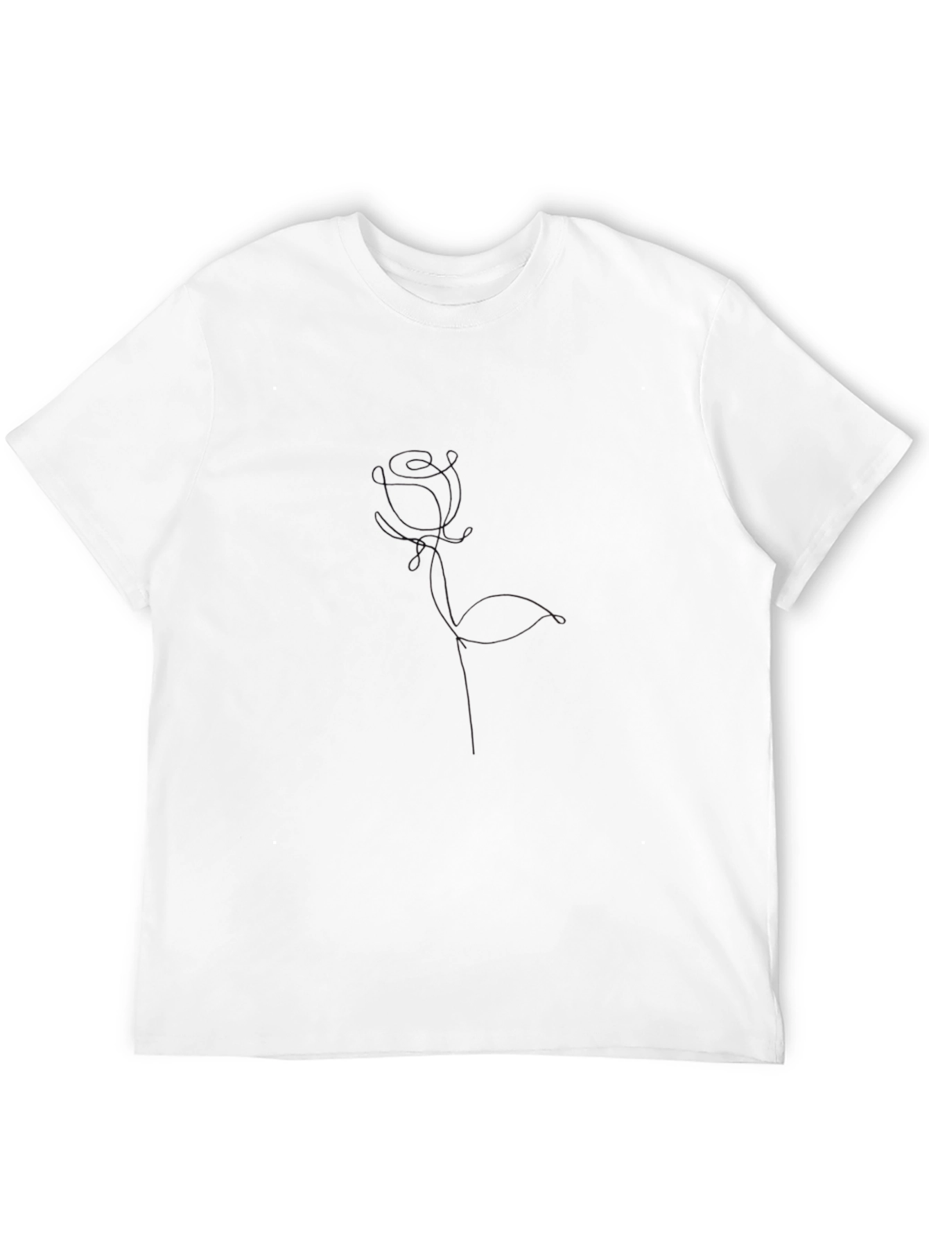 Minimalist Rose Line Art Black T-Shirt