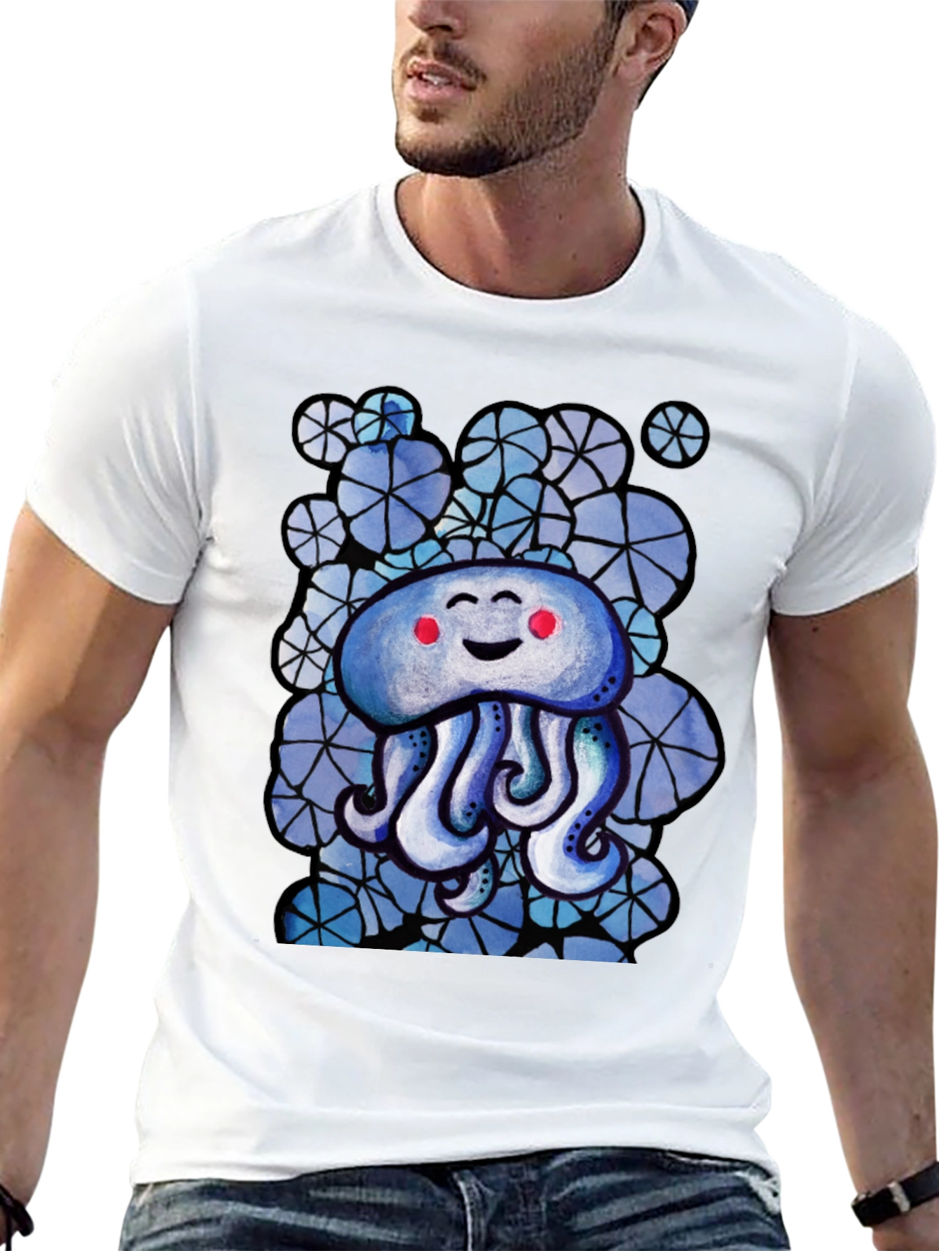 Cute Jellyfish Graphic Tee - Black Cotton T-Shirt