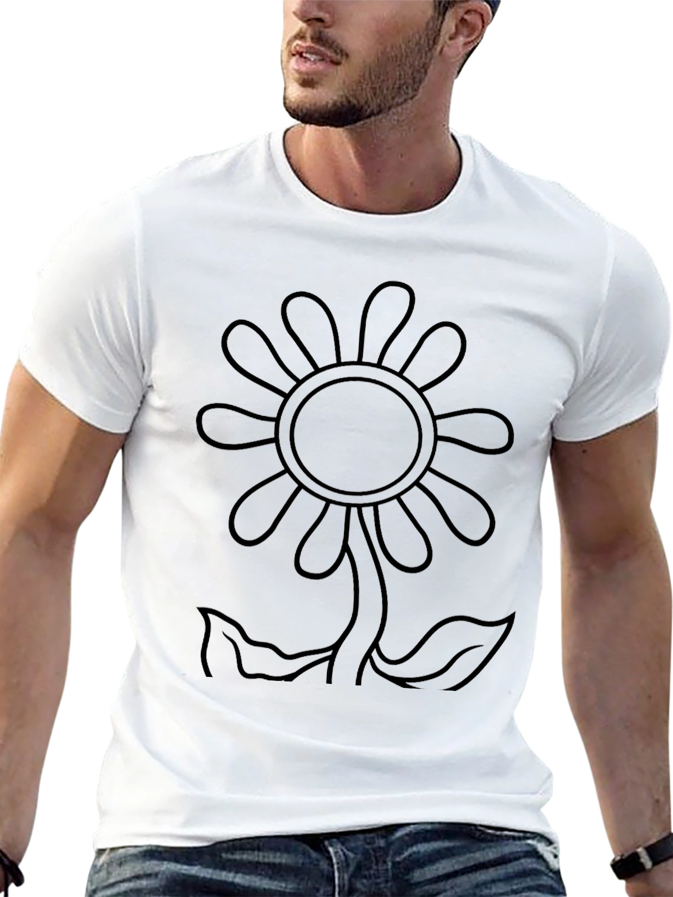 Black Flower Outline Graphic T-Shirt