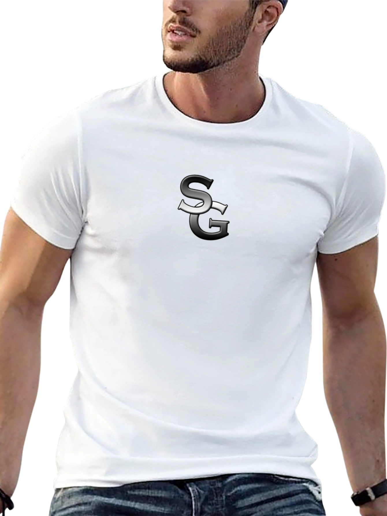 Sleek Black Tee with Abstract Initial Design