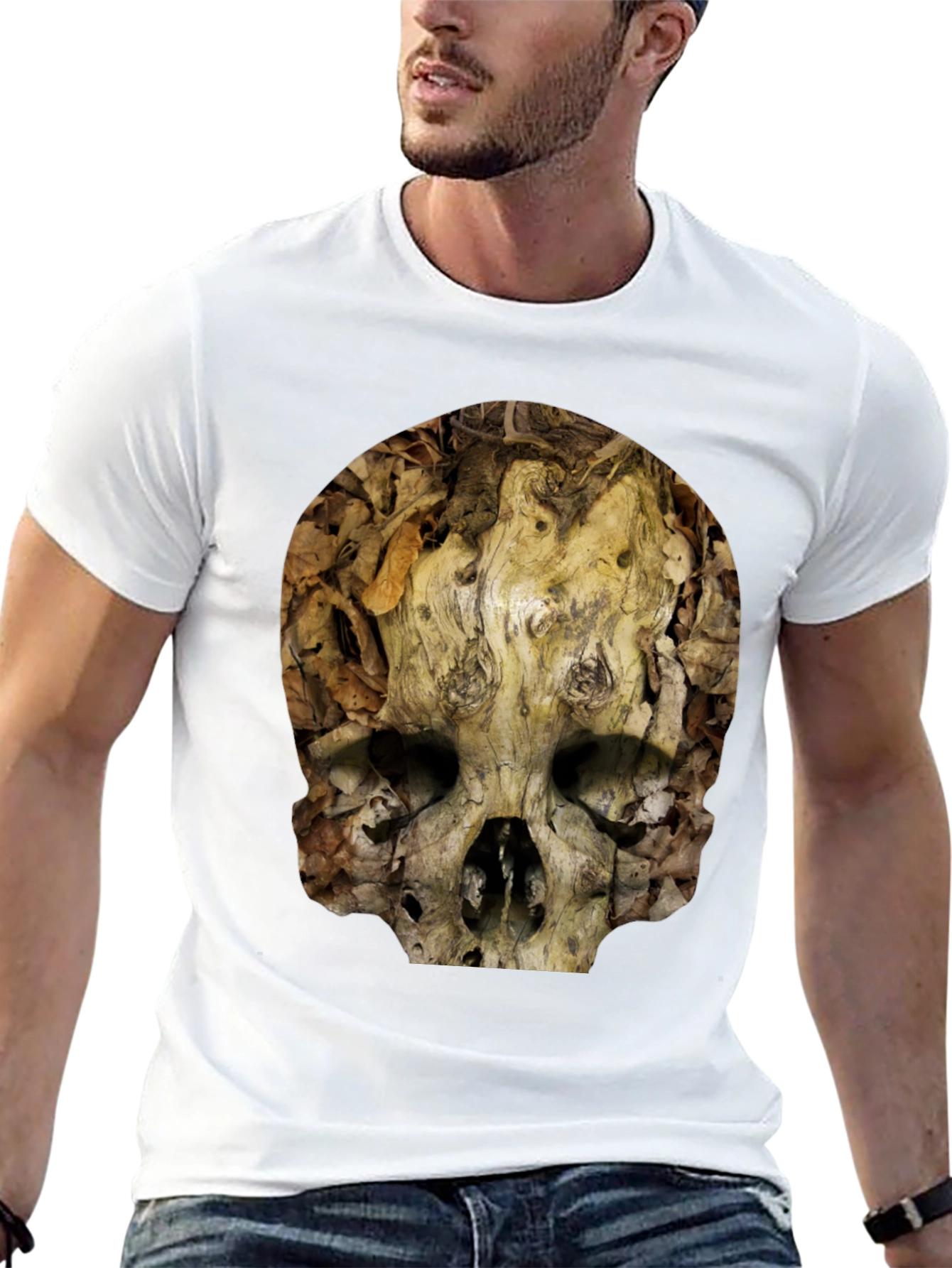 Nature Skull T-Shirt - Unique Wood Grain Design