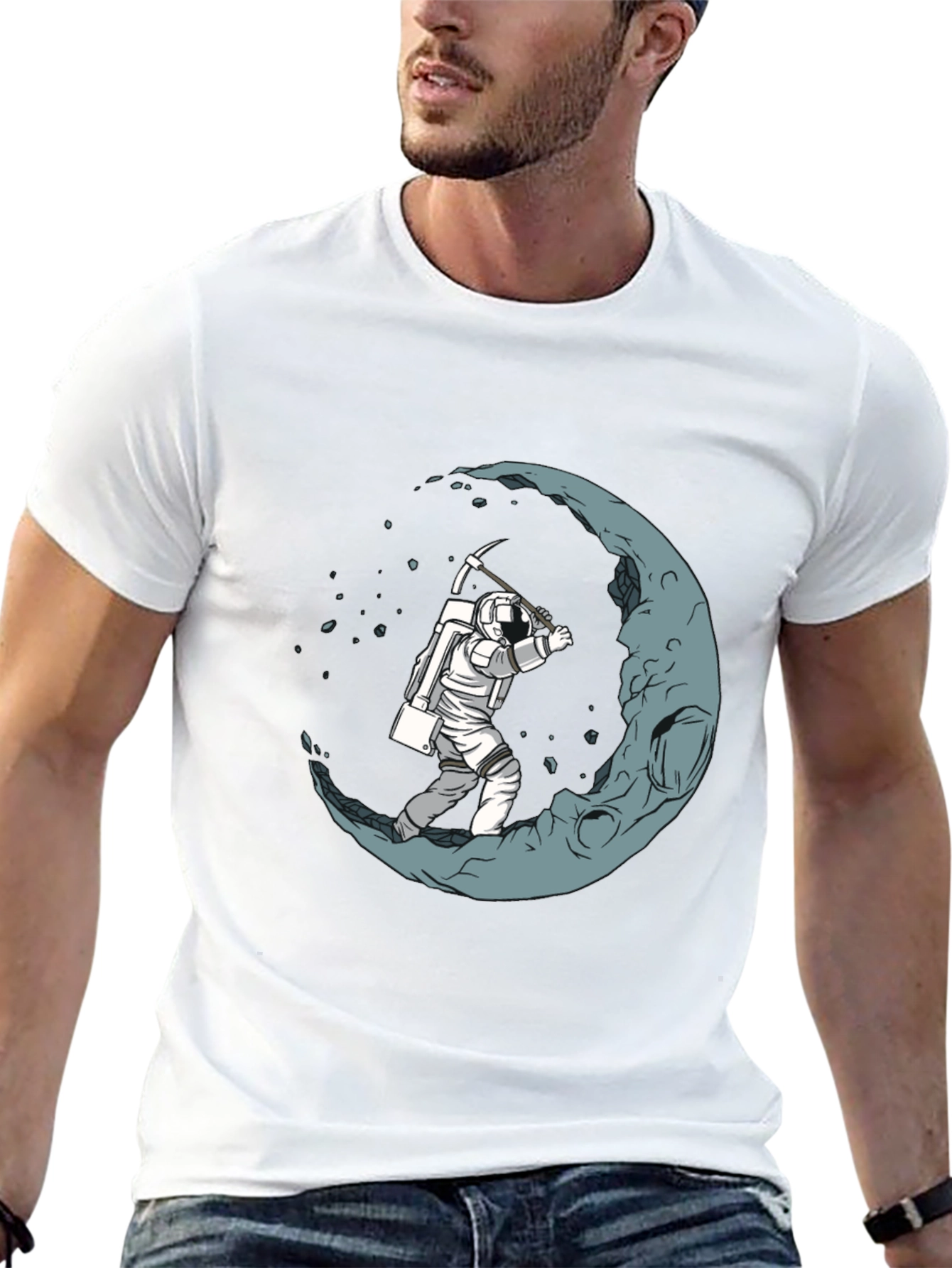 Astronaut Mining the Moon Graphic T-Shirt